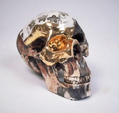 Camouflage Skull - contemporary ceramic sculpture