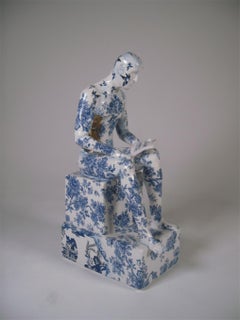 Seated Male Nude on Plinth II – Letter Series - contemporary ceramic sculpture