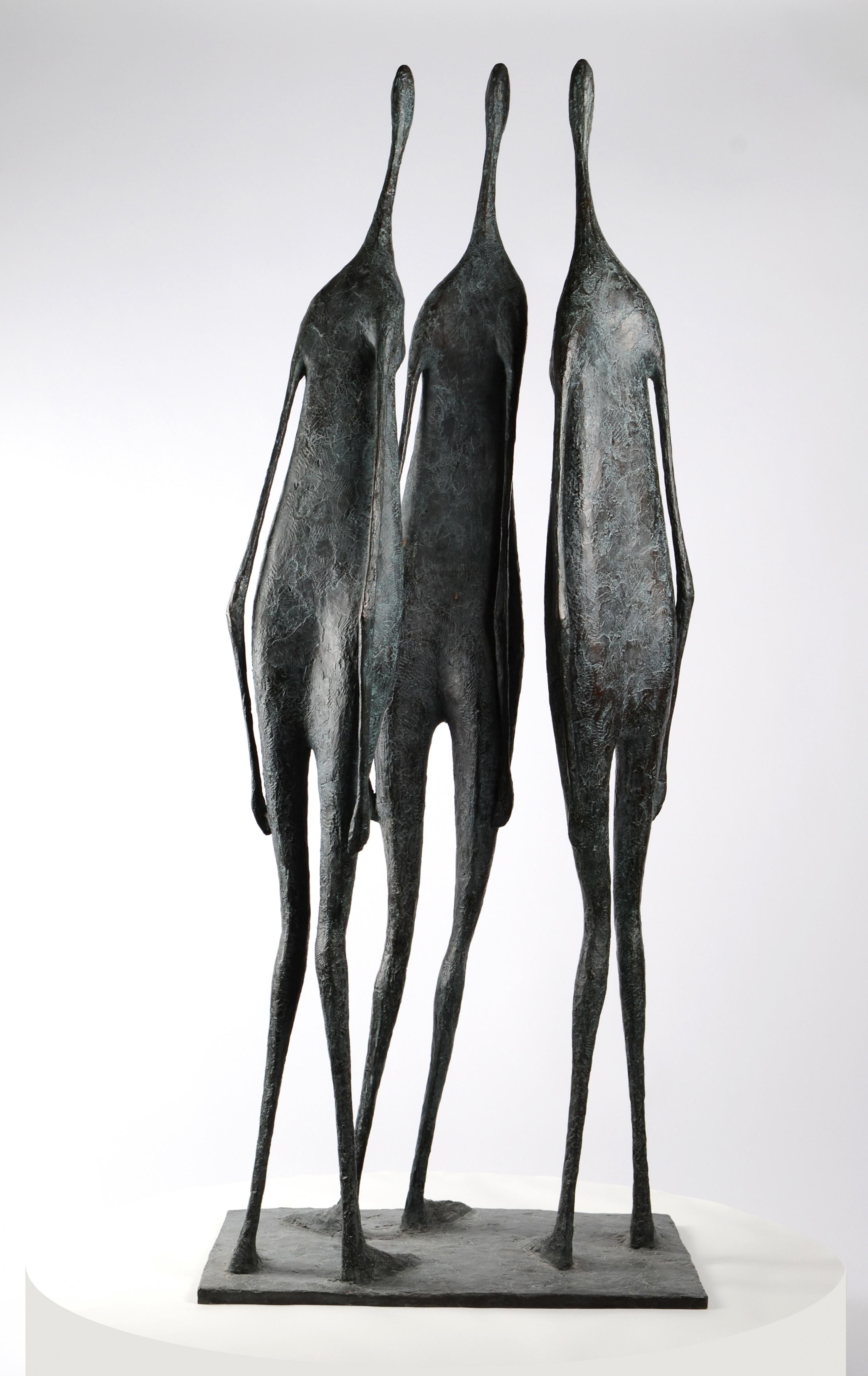 3 Large Standing Figures I is a bronze sculpture by French contemporary artist Pierre Yermia, dimensions are 150 × 58 × 42 cm (59.1 × 22.8 × 16.5 in). 
The sculpture is signed and numbered, it is part of a limited edition of 8 editions + 4 artist’s