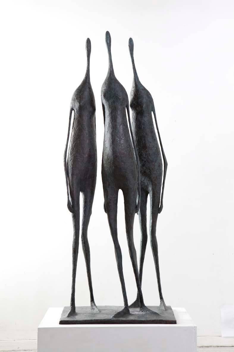 3 Large Standing Figures I is a bronze sculpture by French contemporary artist Pierre Yermia, dimensions are 150 × 58 × 42 cm (59.1 × 22.8 × 16.5 in). 
The sculpture is signed and numbered, it is part of a limited edition of 8 editions + 4 artist’s