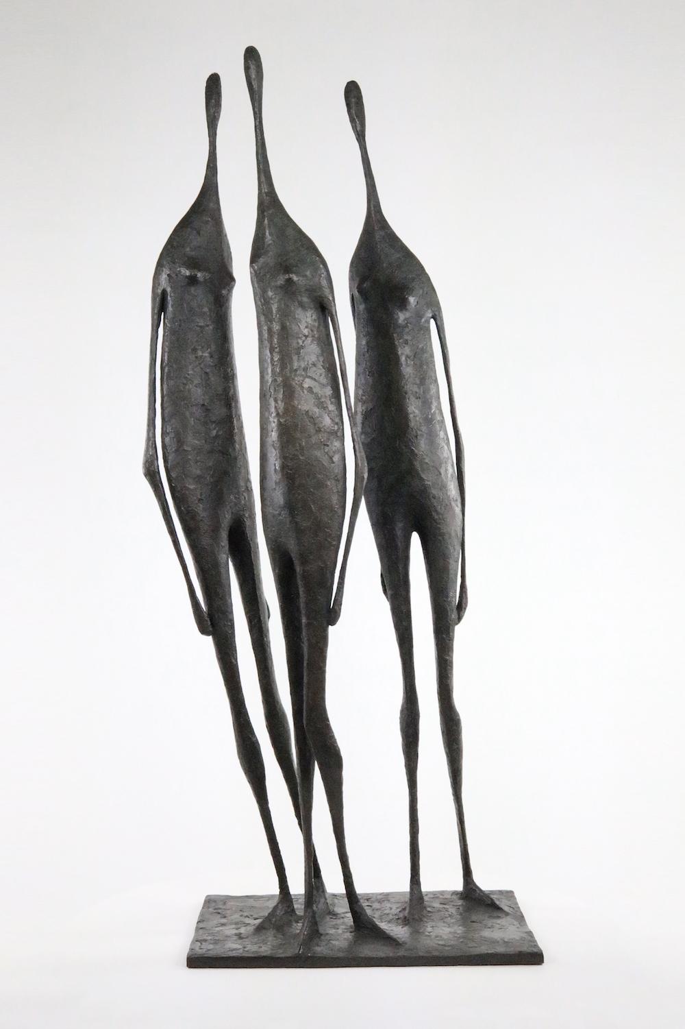 3 Large Standing Figures II is a bronze sculpture by French contemporary artist Pierre Yermia, dimensions are 152 × 70 × 46 cm (59.8 × 27.6 × 18.1 in). 
The sculpture is signed and numbered, it is part of a limited edition of 8 editions + 4 artist’s