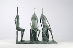 3 Figure sedute I di P. Yermia - Scultura in bronzo contemporanea, Gruppo di tre