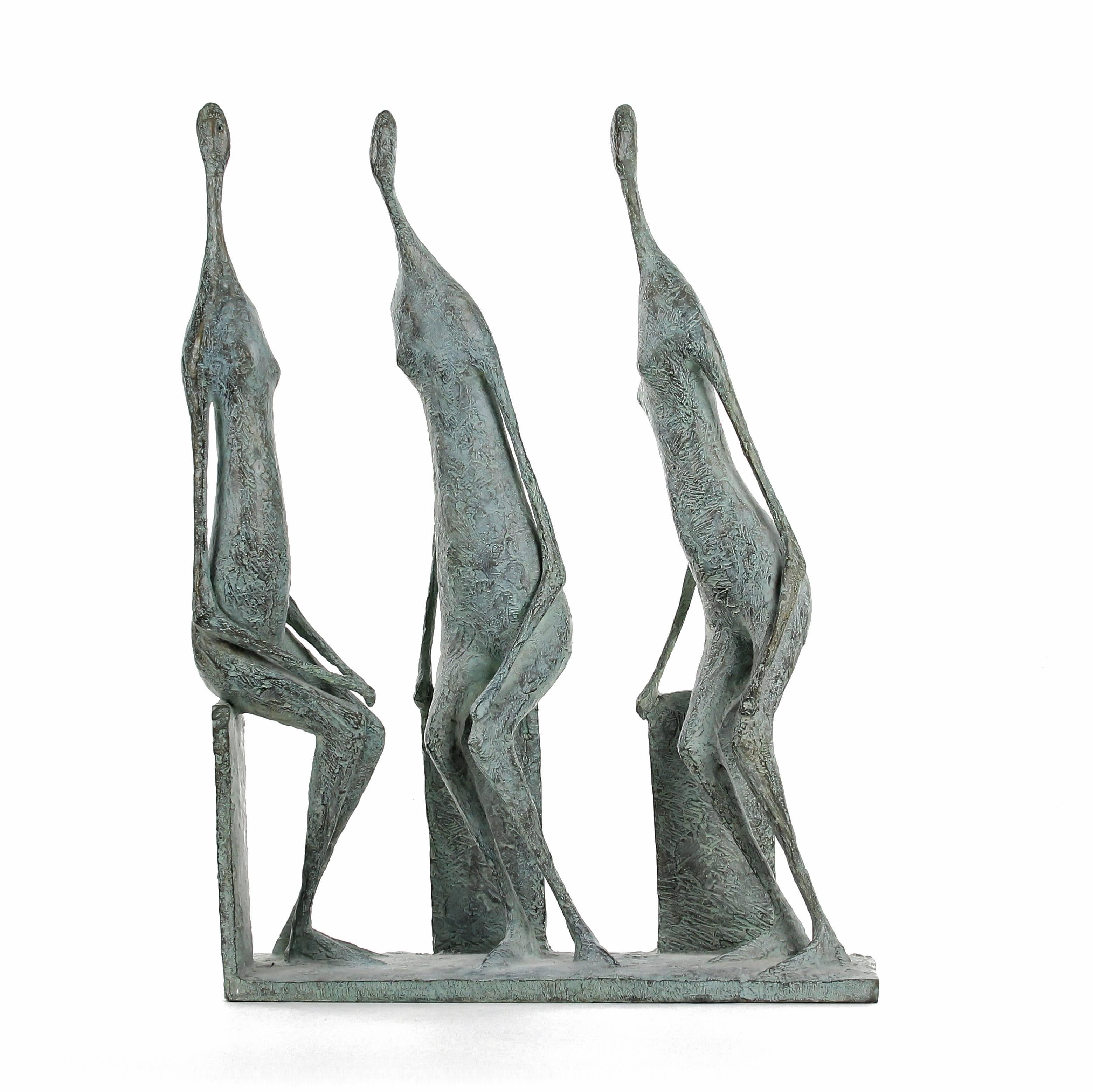 3 Seated Figures II is a bronze sculpture by French contemporary artist Pierre Yermia, dimensions are 50 × 35 × 13 cm (19.7 × 13.8 × 5.1 in). 
The sculpture is signed and numbered, it is part of a limited edition of 8 editions + 4 artist’s proofs,