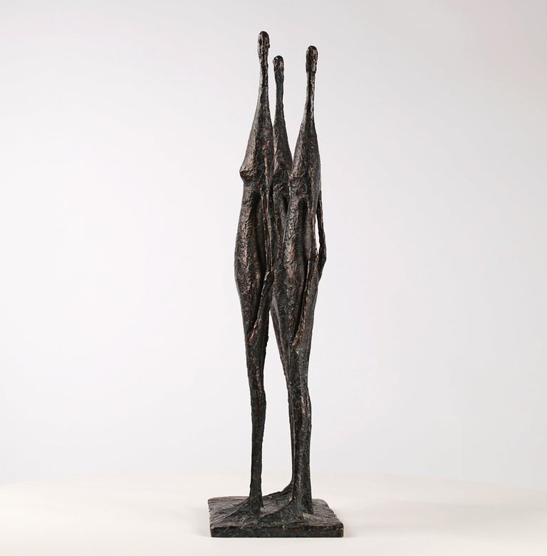 3 Standing Figures IV - Bronze Group of Three Figures - Gold Figurative Sculpture by Pierre Yermia