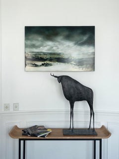 Bull VIII by Pierre Yermia - Animal bronze sculpture, figurative, black colour