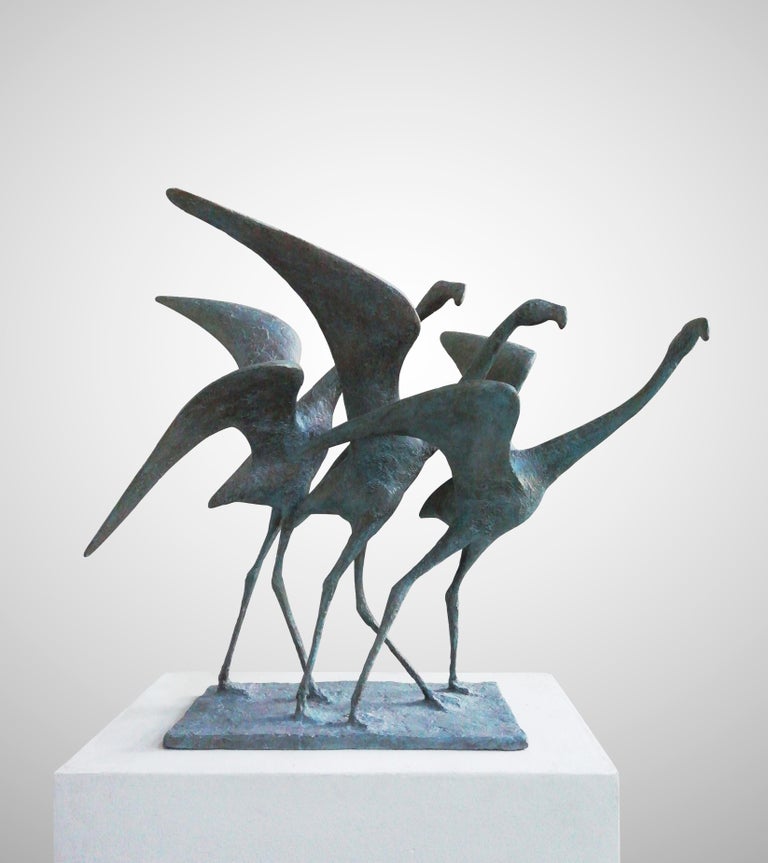 Pierre Yermia Figurative Sculpture - Envolée II - contemporary bronze sculpture of birds taking flight