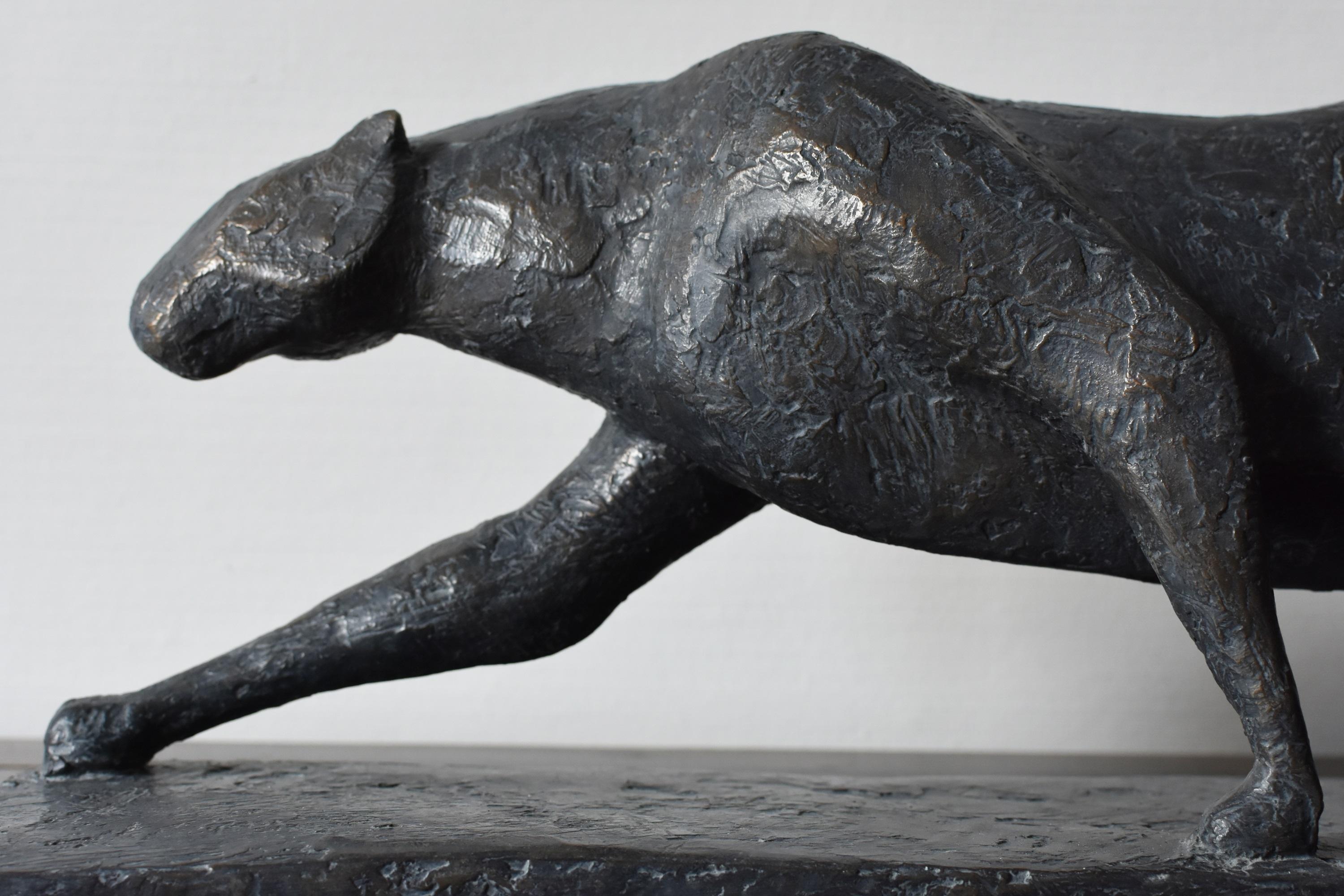 Feline IV by Pierre Yermia - Contemporary animal sculpture, bronze, cat, elegant For Sale 1