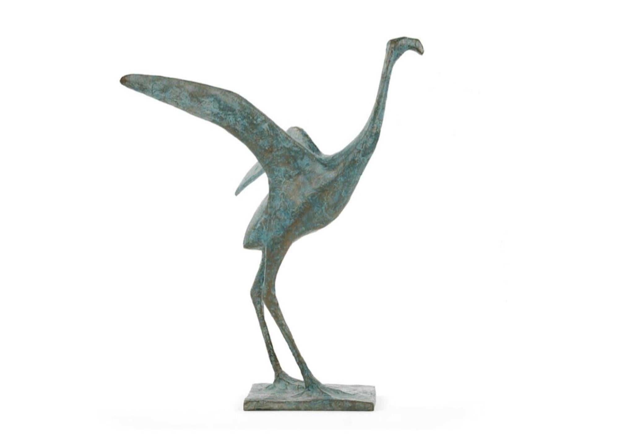 Flight IV by Pierre Yermia - Animal bronze sculpture, bird, green patina For Sale 2
