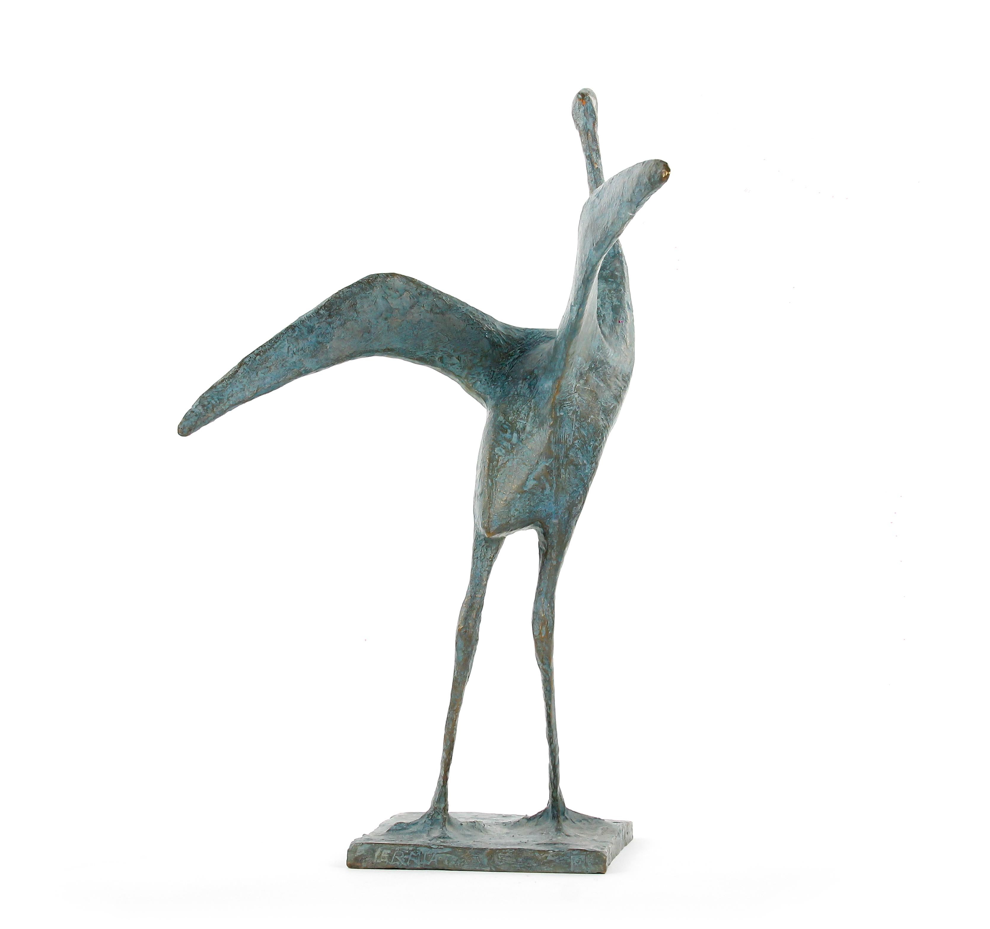 Flight IV di Pierre Yermia - Scultura animale in bronzo, uccello, patina verde in vendita 8
