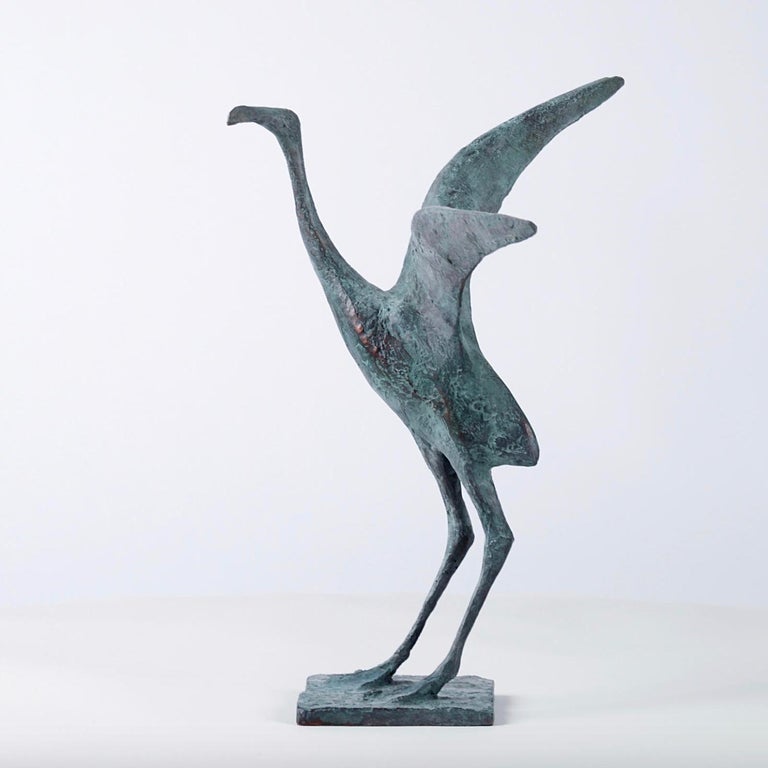 Flight V - Bird Bronze Sculpture - Gold Figurative Sculpture by Pierre Yermia