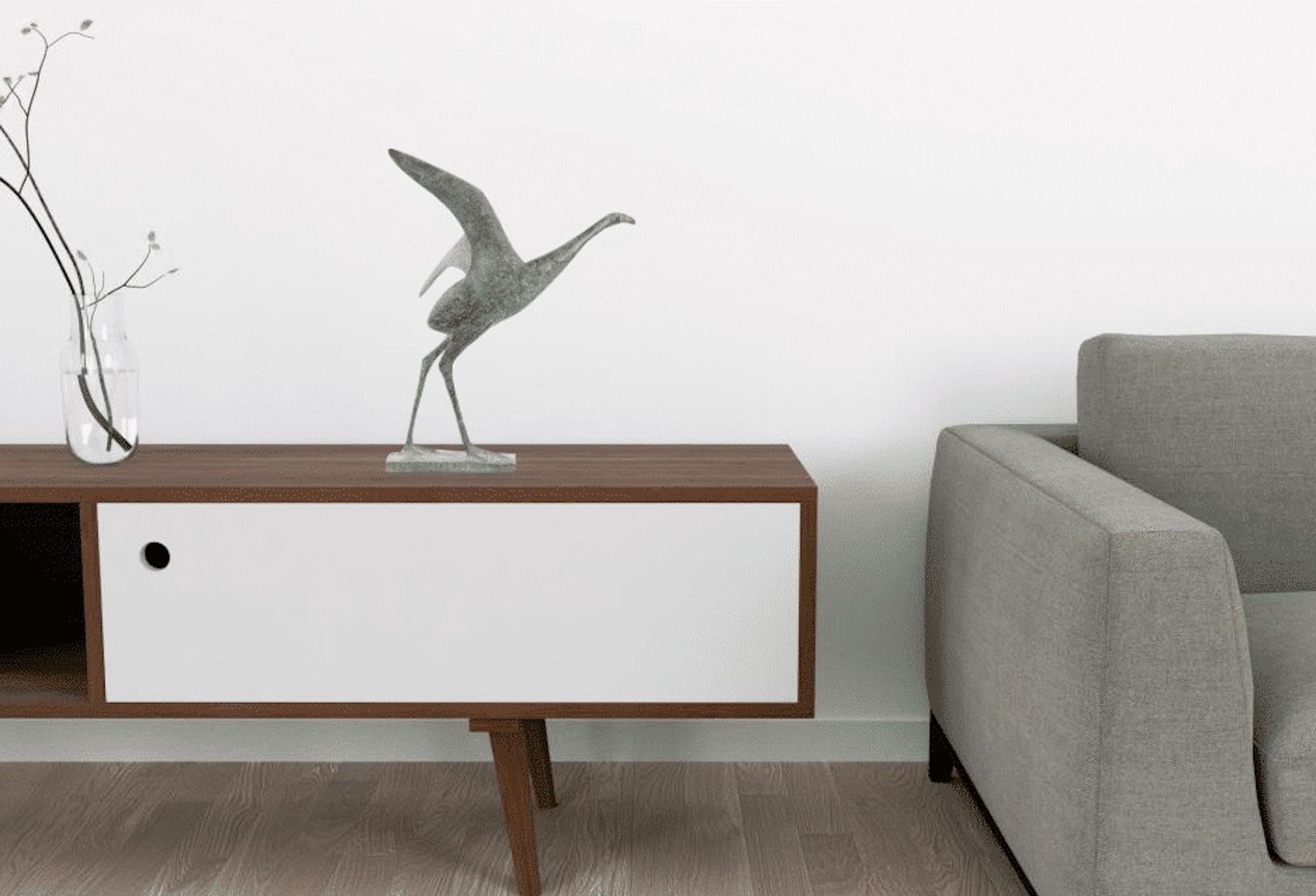 Flight VI by Pierre Yermia - Animal bronze sculpture, bird, grey patina, elegant For Sale 4