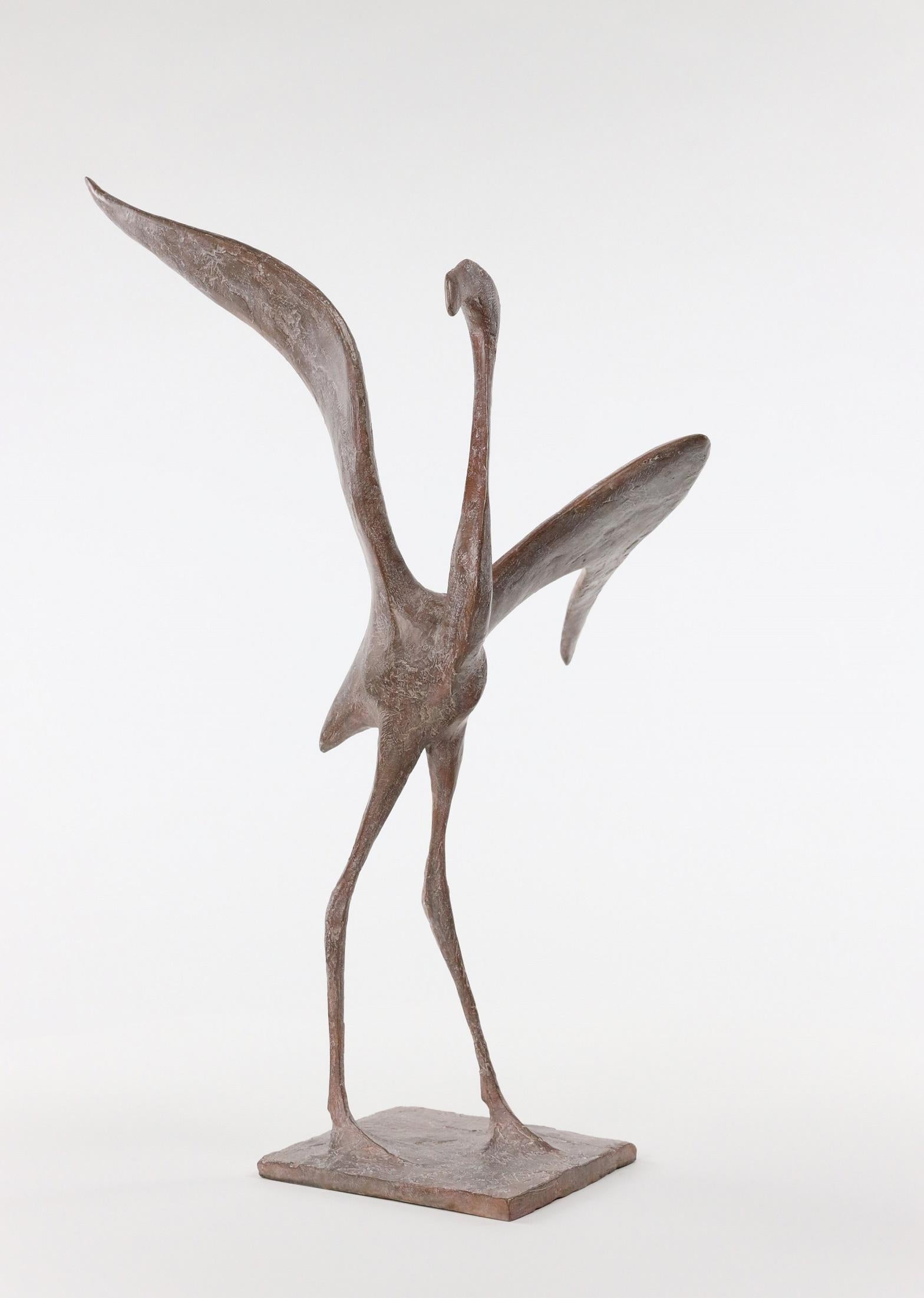 Flight VII - Bird Bronze Sculpture - Gold Figurative Sculpture by Pierre Yermia