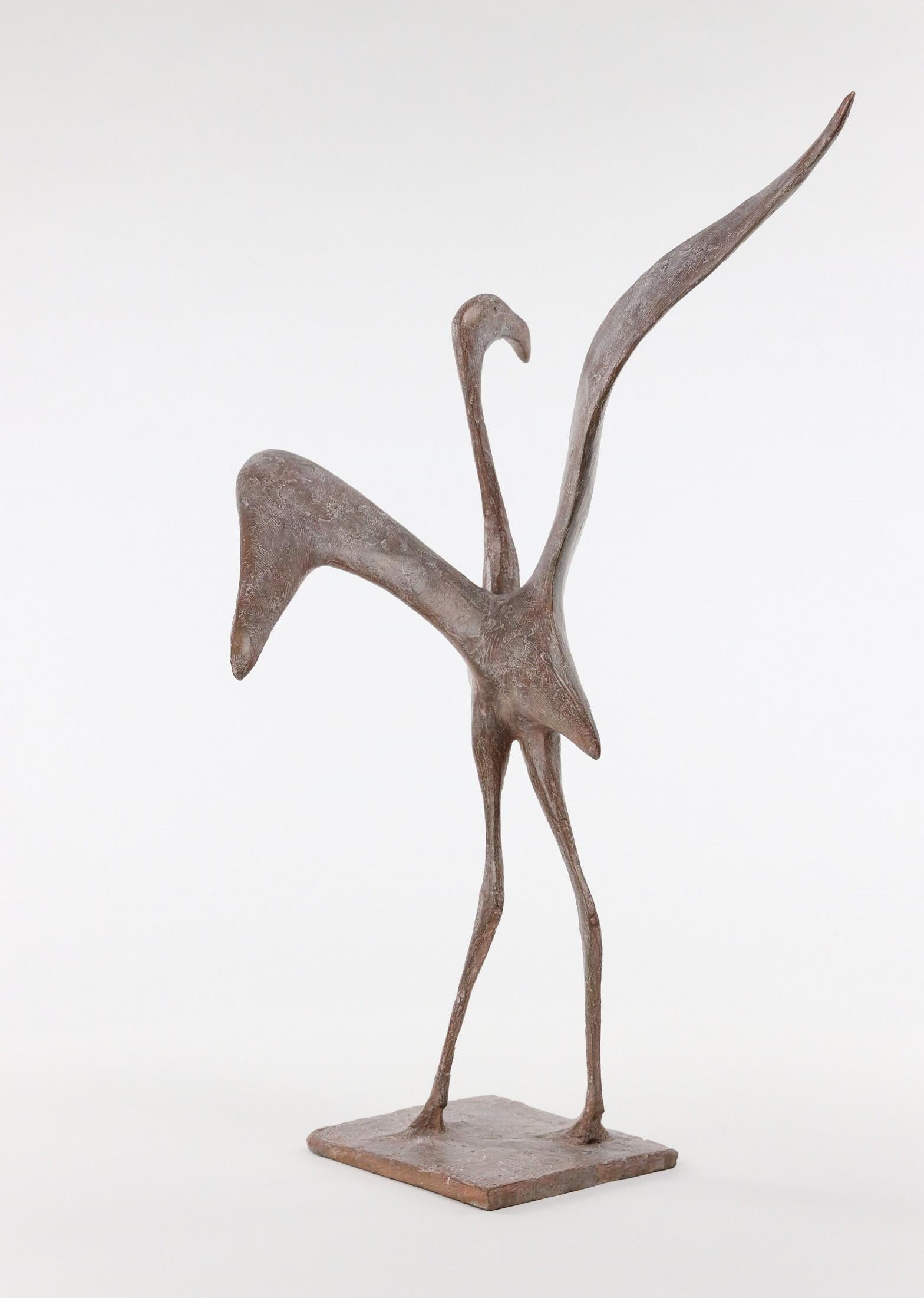 Flight VII by Pierre Yermia - Animal bronze sculpture, bird, pink patina For Sale 2
