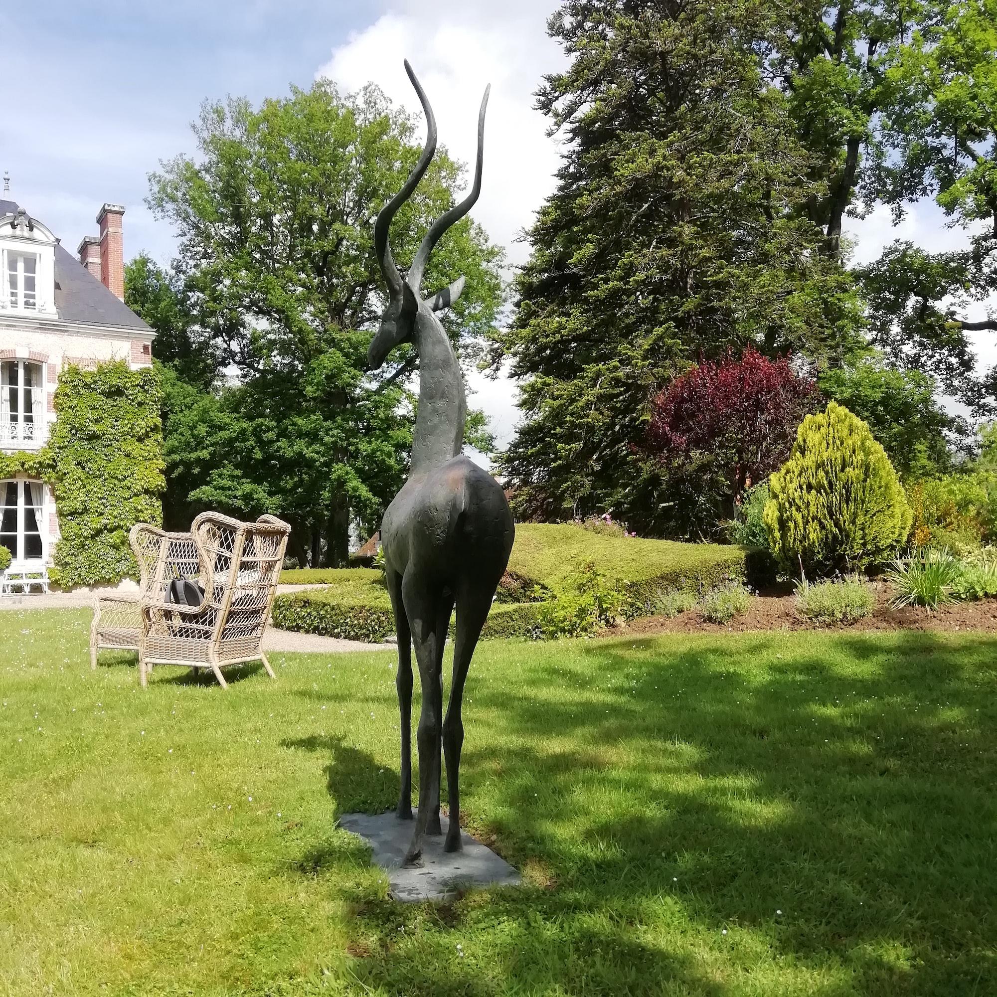Gazelle by Pierre Yermia - Large animal bronze sculpture, outdoor, elegant, slim 8