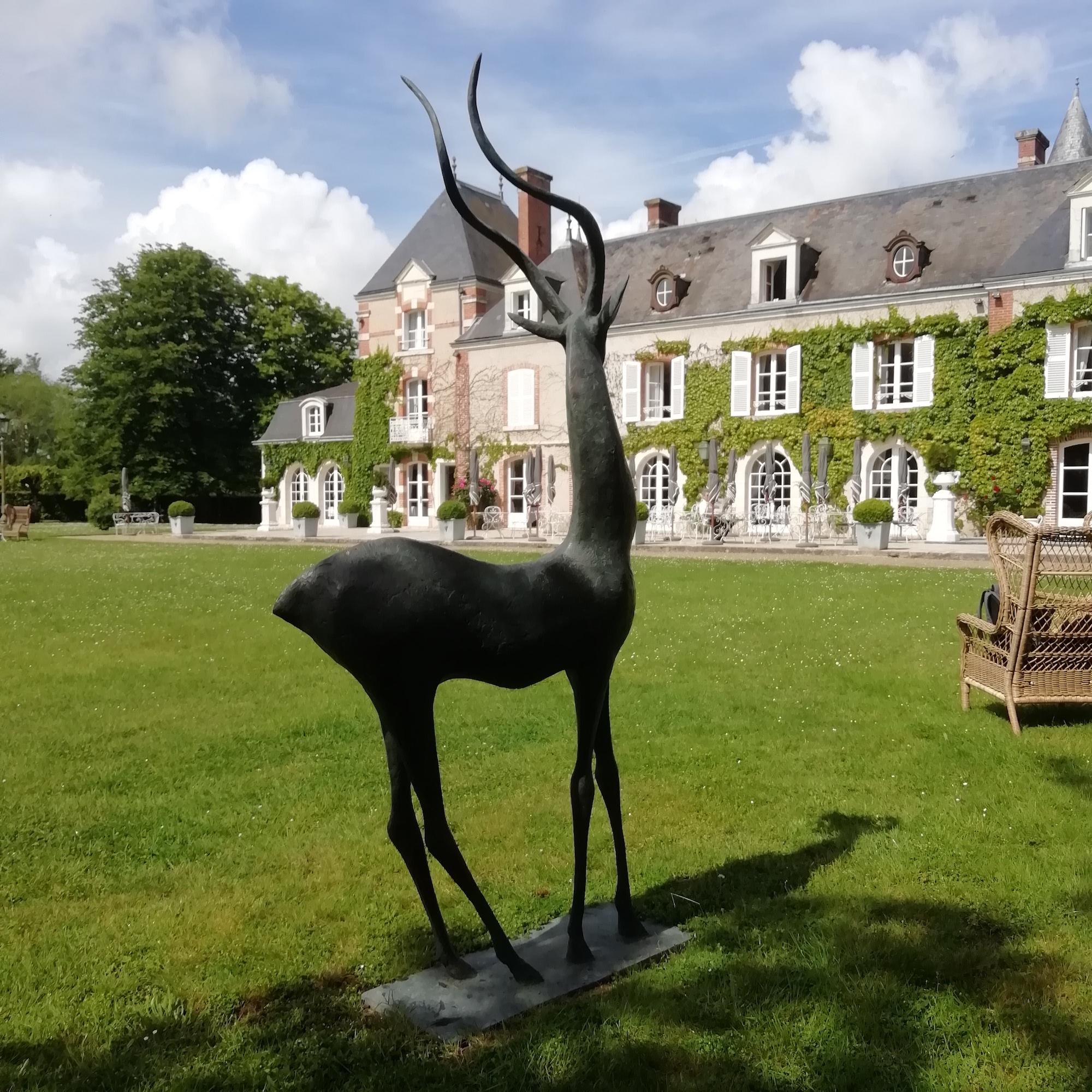 Gazelle by Pierre Yermia - Large animal bronze sculpture, outdoor, elegant, slim 10