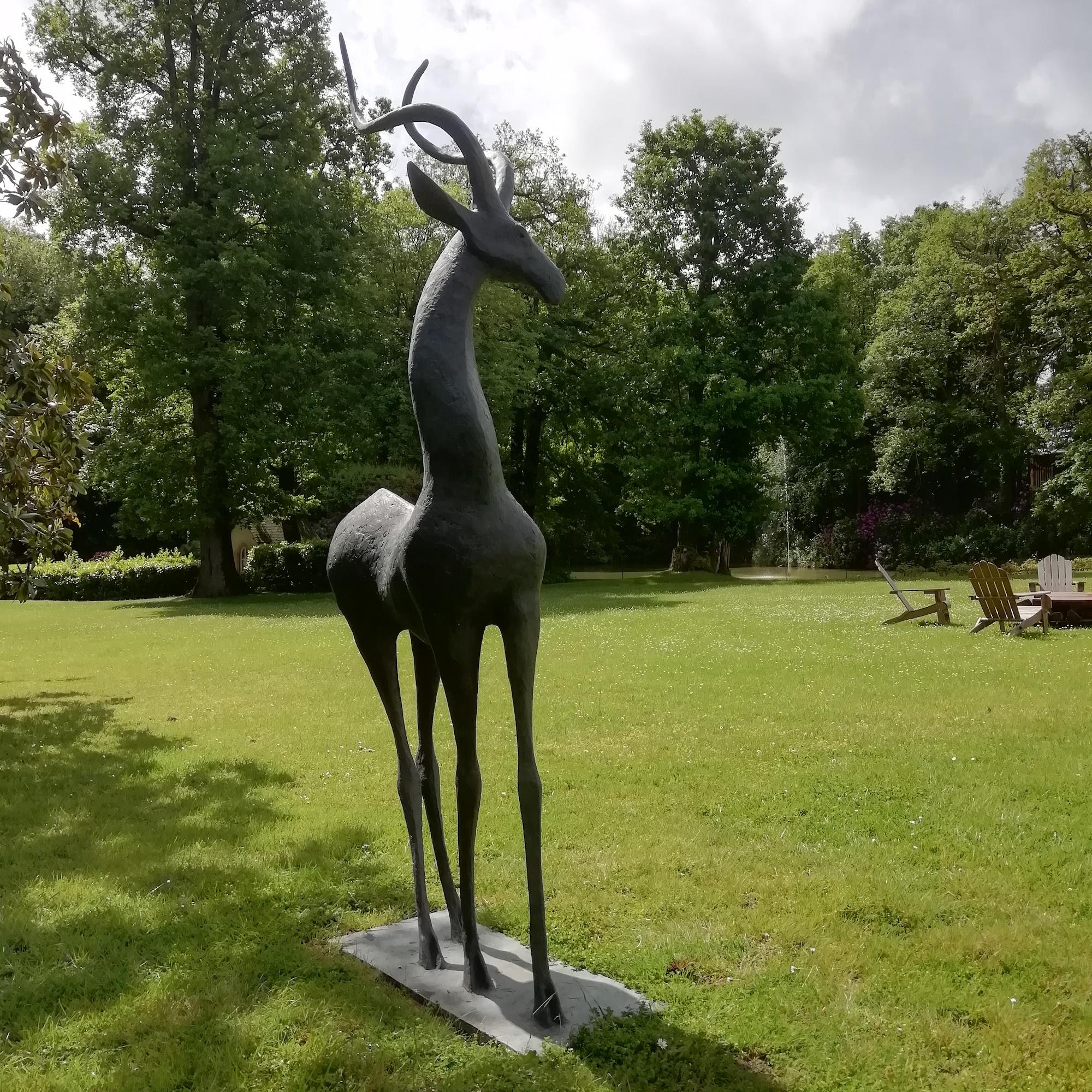 Gazelle by Pierre Yermia - Large animal bronze sculpture, outdoor, elegant, slim 11