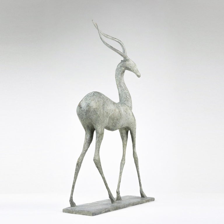 Gazelle II, Animal Bronze Sculpture - Gold Figurative Sculpture by Pierre Yermia