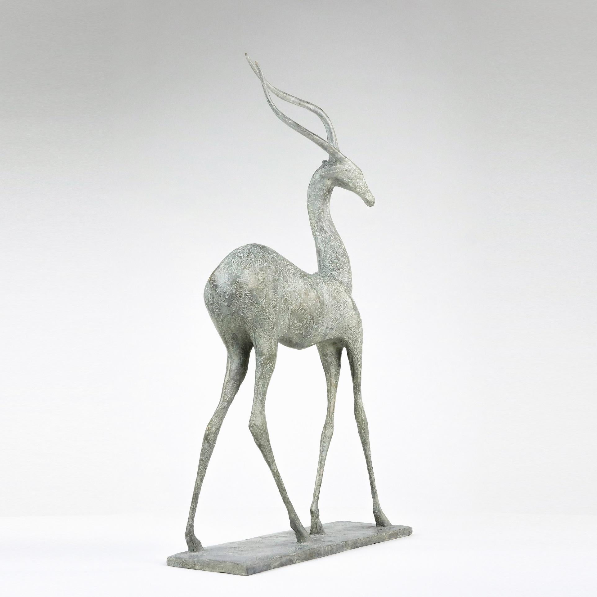 Gazelle II by Pierre Yermia - Animal bronze sculpture, figurative, grey For Sale 1