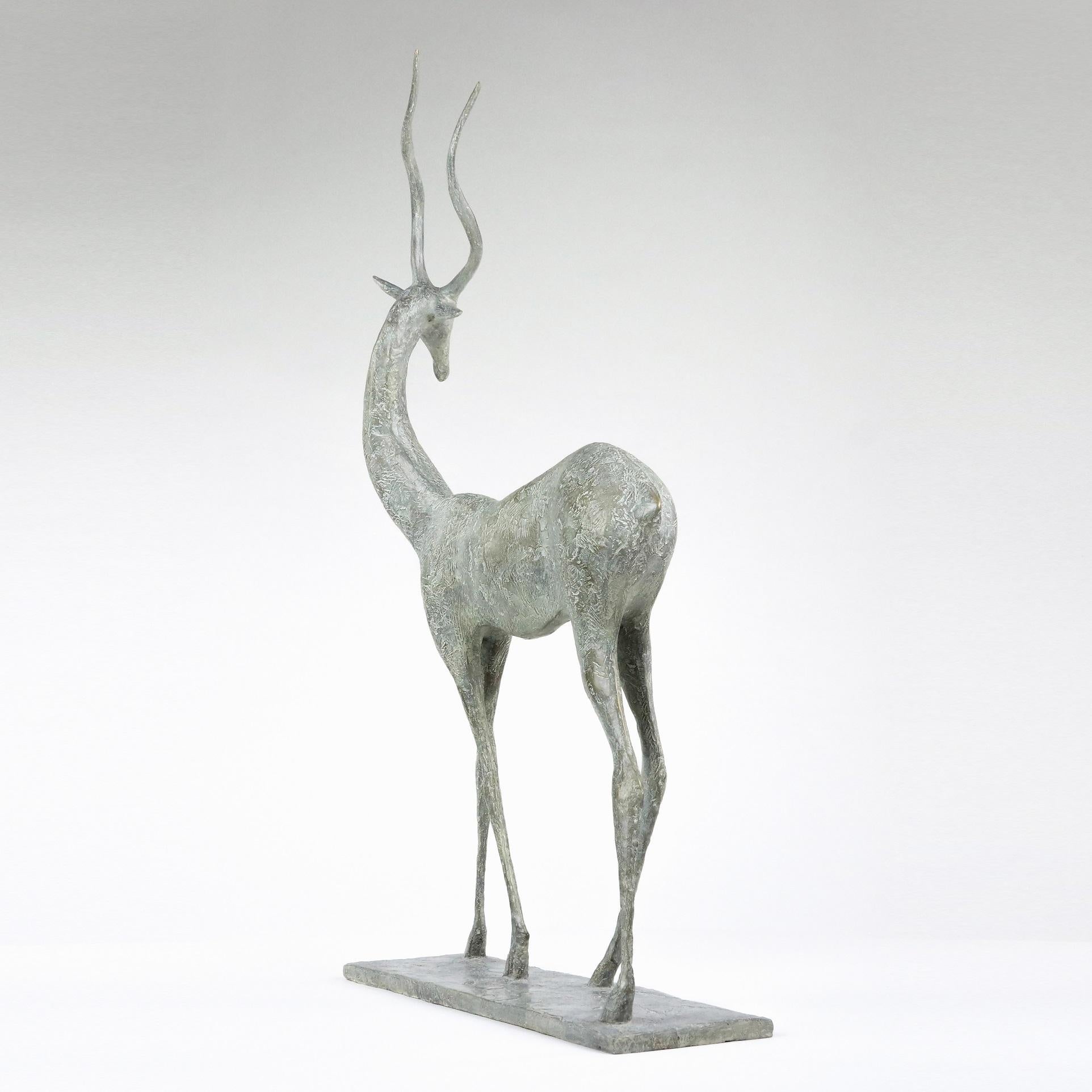 Gazelle II by Pierre Yermia - Animal bronze sculpture, figurative, grey For Sale 4