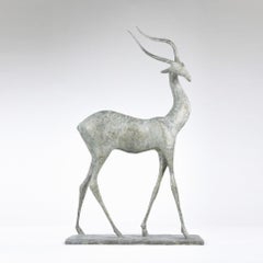 Gazelle II by Pierre Yermia - Animal bronze sculpture, figurative, grey