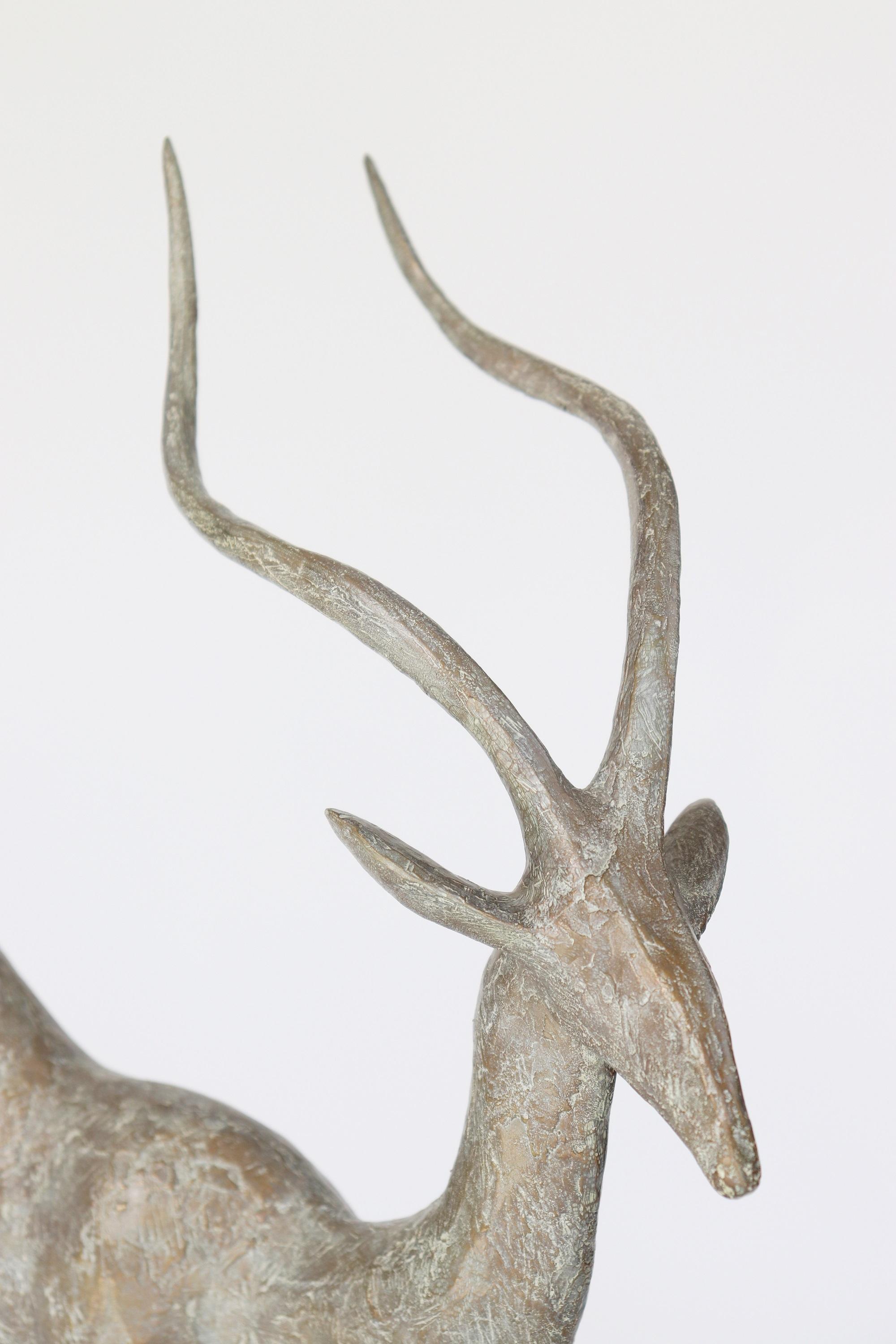 Gazelle III by Pierre Yermia - Animal bronze sculpture, figurative, grey colour For Sale 4