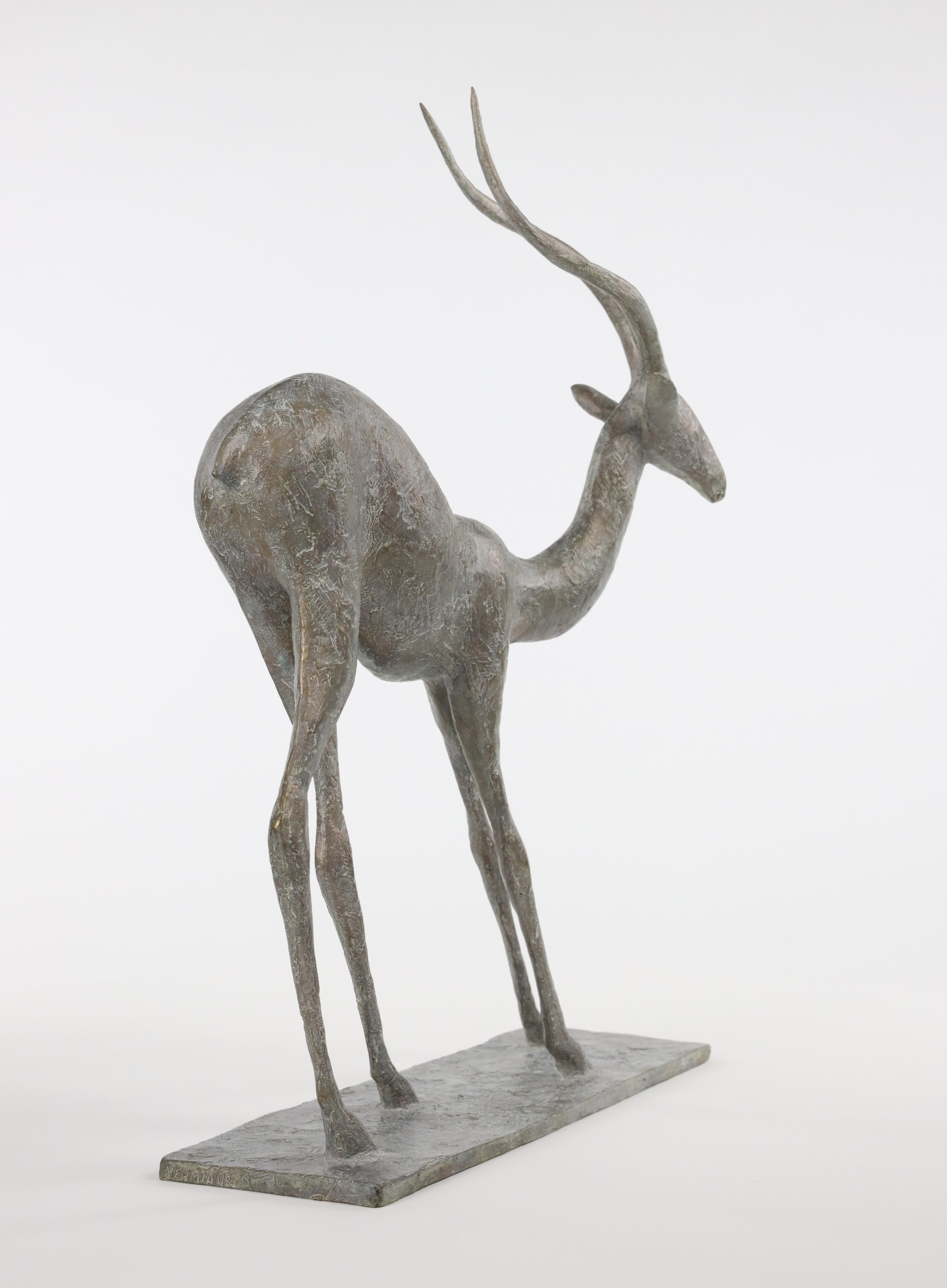 Gacela III de Pierre Yermia - Escultura animal de bronce, figurativa, color gris en venta 7