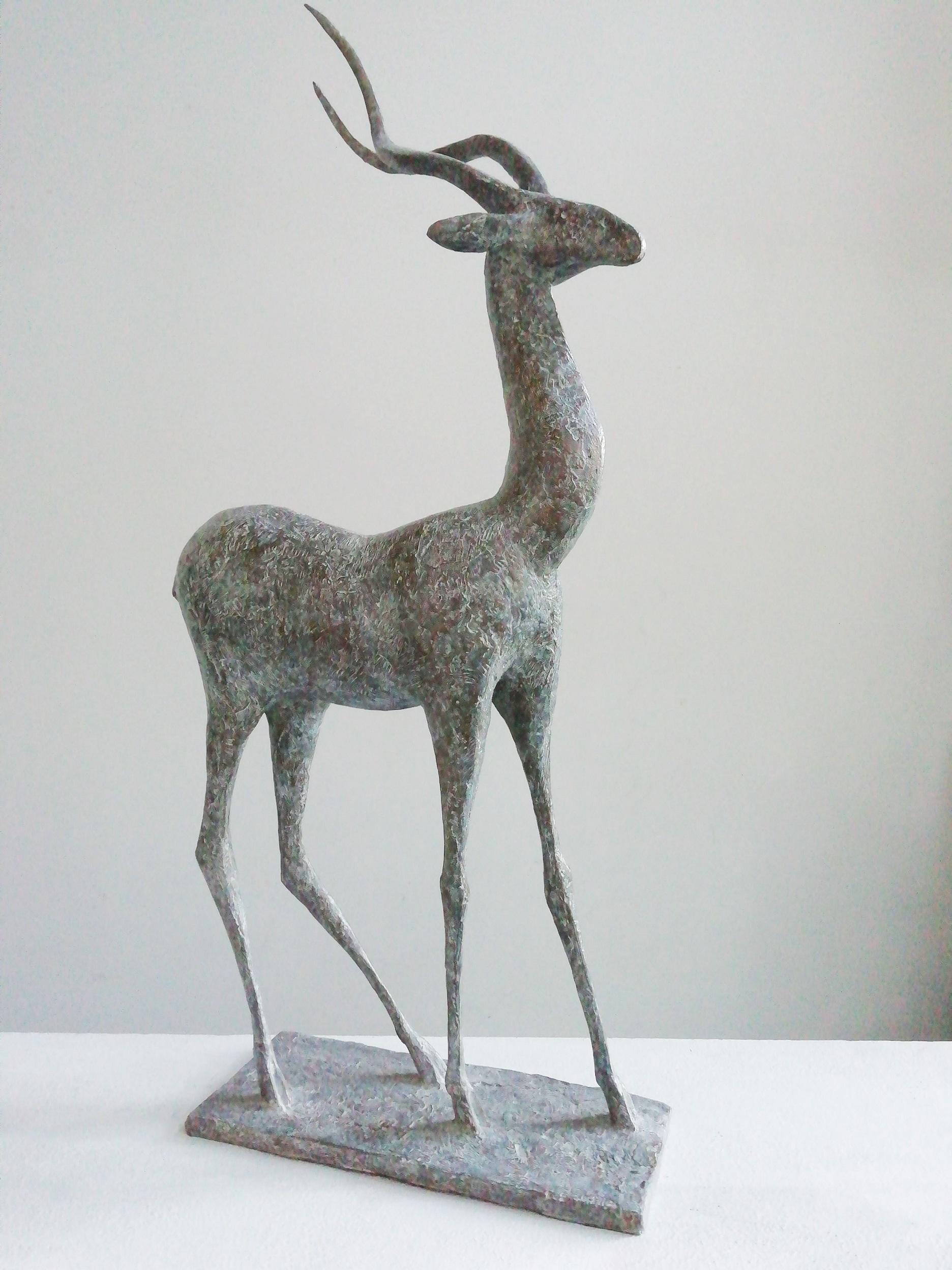 Gazelle IV by Pierre Yermia - Animal bronze sculpture, figurative, grey colour For Sale 1