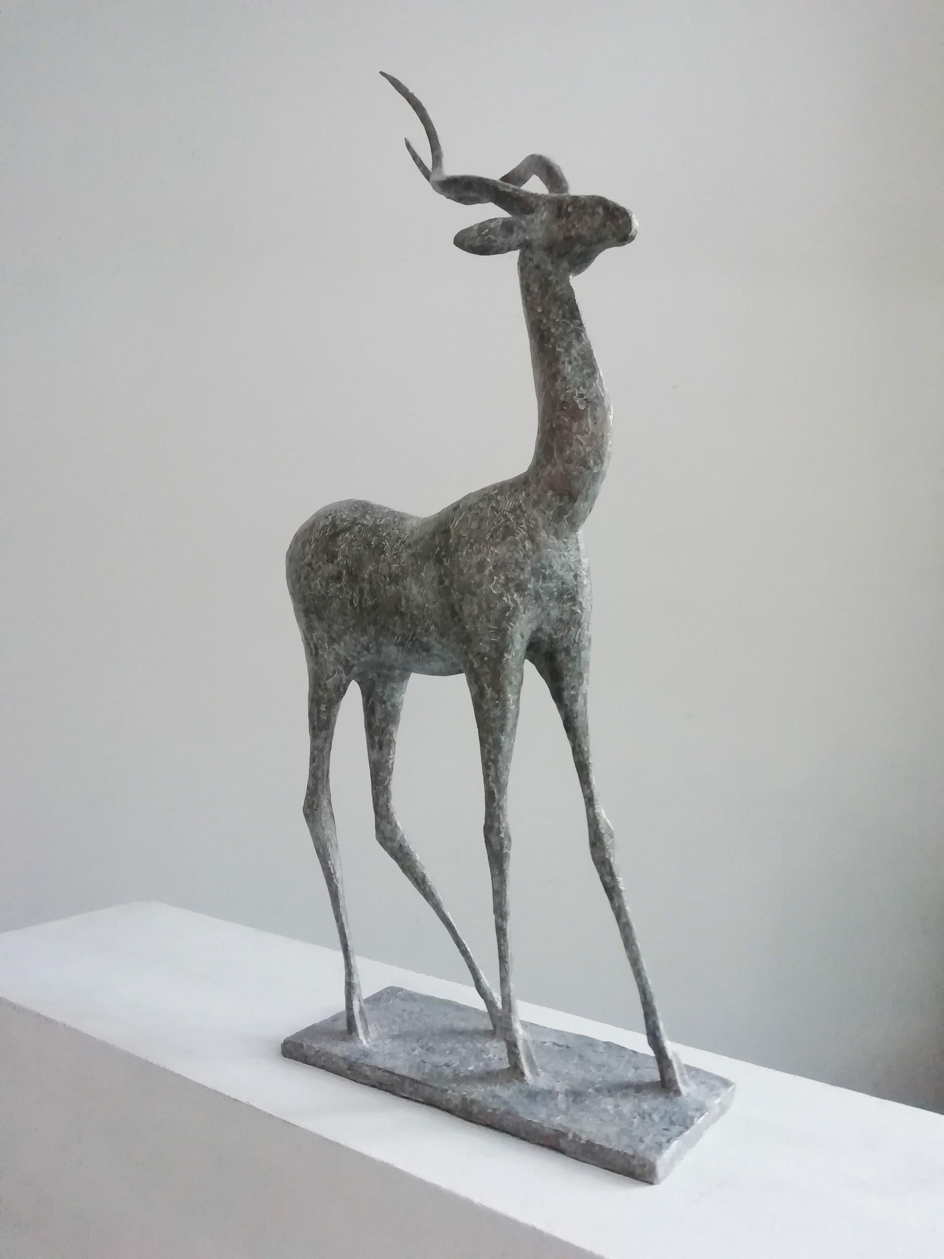 Gazelle IV by Pierre Yermia - Animal bronze sculpture, figurative, grey colour For Sale 3