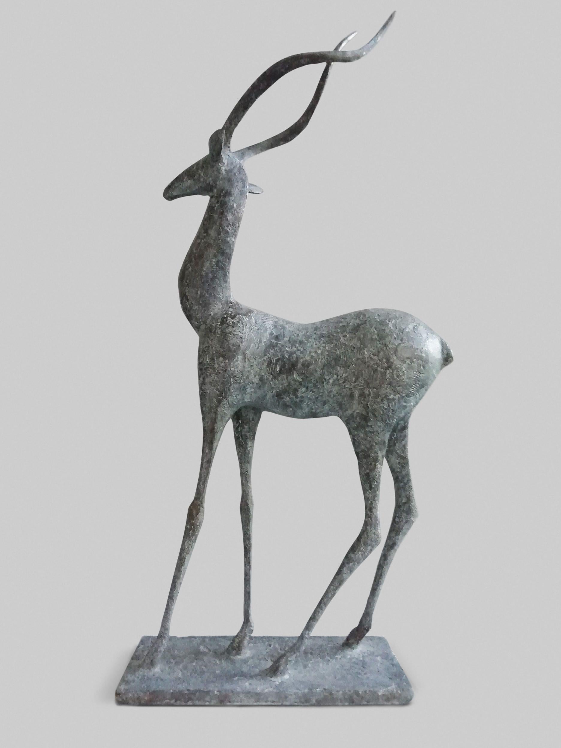 Gacela IV de Pierre Yermia - Escultura animal de bronce, figurativa, color gris