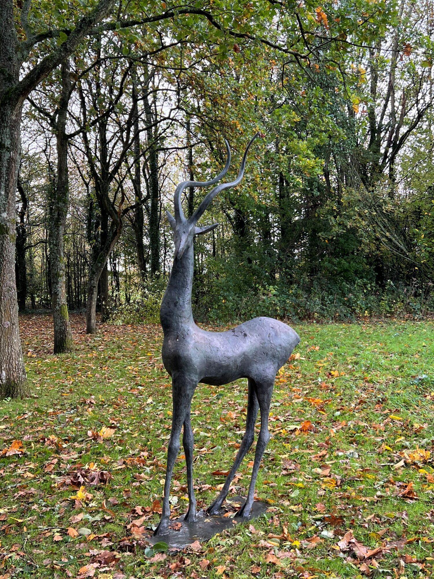 Gazelle by Pierre Yermia - Large animal bronze sculpture, outdoor, elegant, slim 5