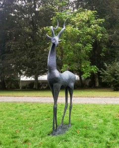 Used Gazelle by Pierre Yermia - Large animal bronze sculpture, outdoor, elegant, slim