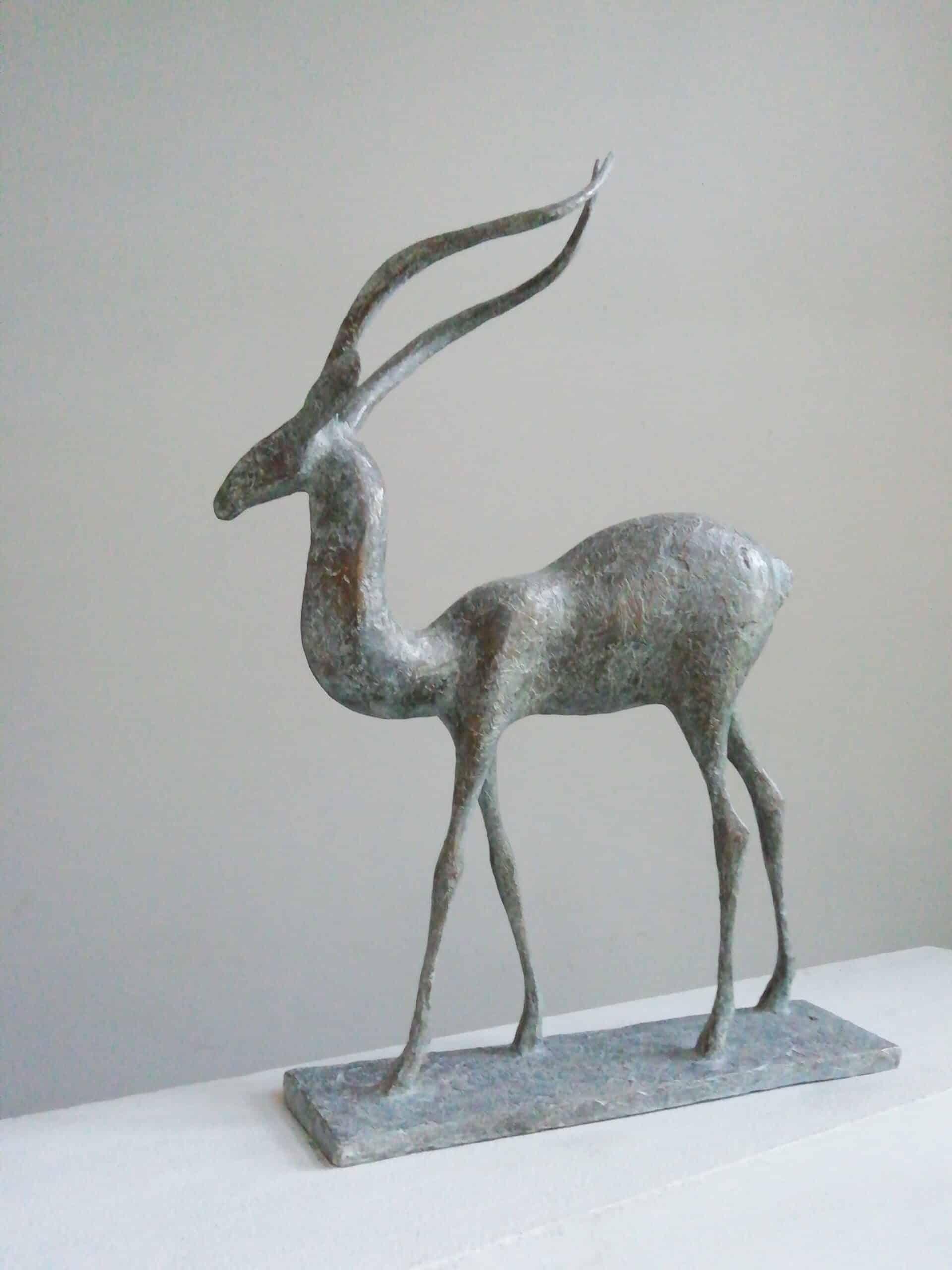Gazelle V by Pierre Yermia - Animal bronze sculpture, figurative, grey colour For Sale 2