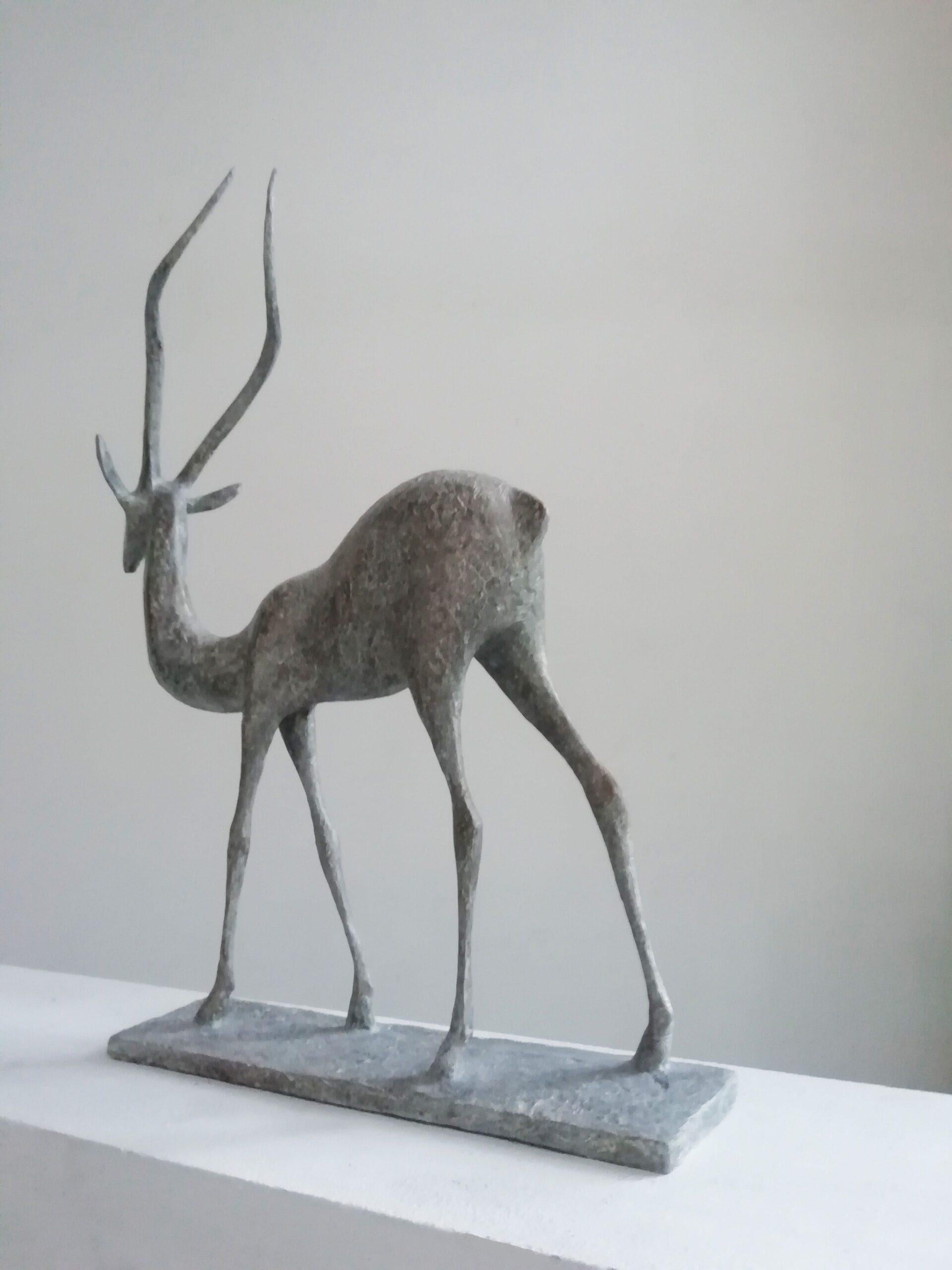 Gazelle V by Pierre Yermia - Animal bronze sculpture, figurative, grey colour For Sale 4