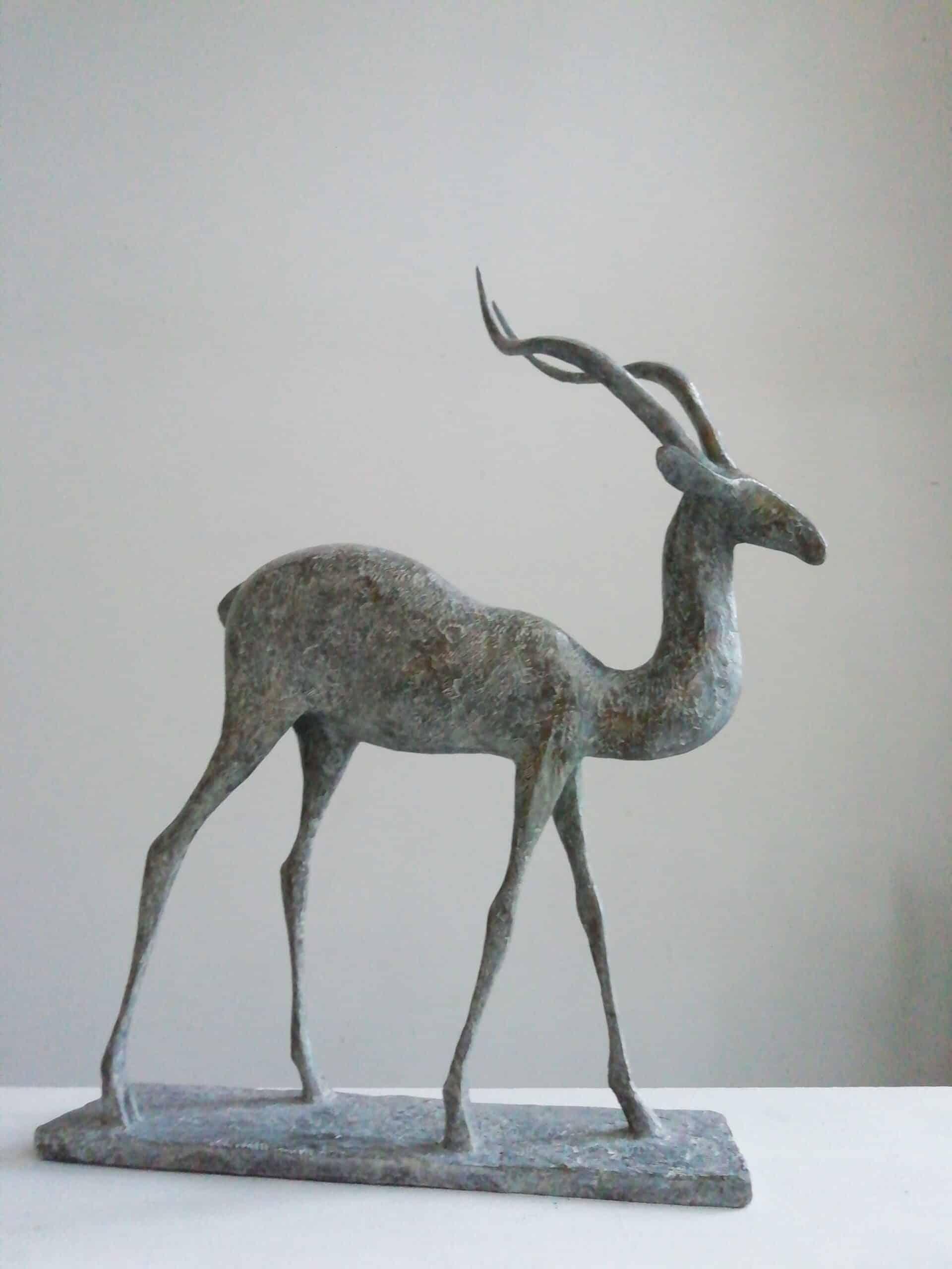 Gazelle V is a bronze sculpture by French contemporary artist Pierre Yermia, dimensions are 59 × 49 × 11 cm (23.2 × 19.3 × 4.3 in). 
The sculpture is signed and numbered, it is part of a limited edition of 8 editions + 4 artist’s proofs, and comes