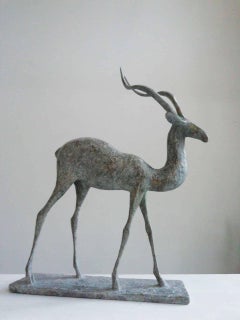 Gazelle V de Pierre Yermia - Sculpture animalière en bronze, figurative, couleur grise