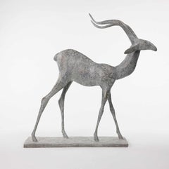 Gazelle VI by Pierre Yermia - Animal bronze sculpture, figurative, grey colour