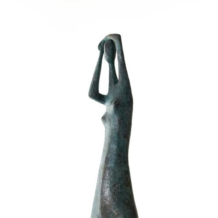 Great Arms Raised Standing Figure I (contemporary bronze sculpture) - Gold Nude Sculpture by Pierre Yermia