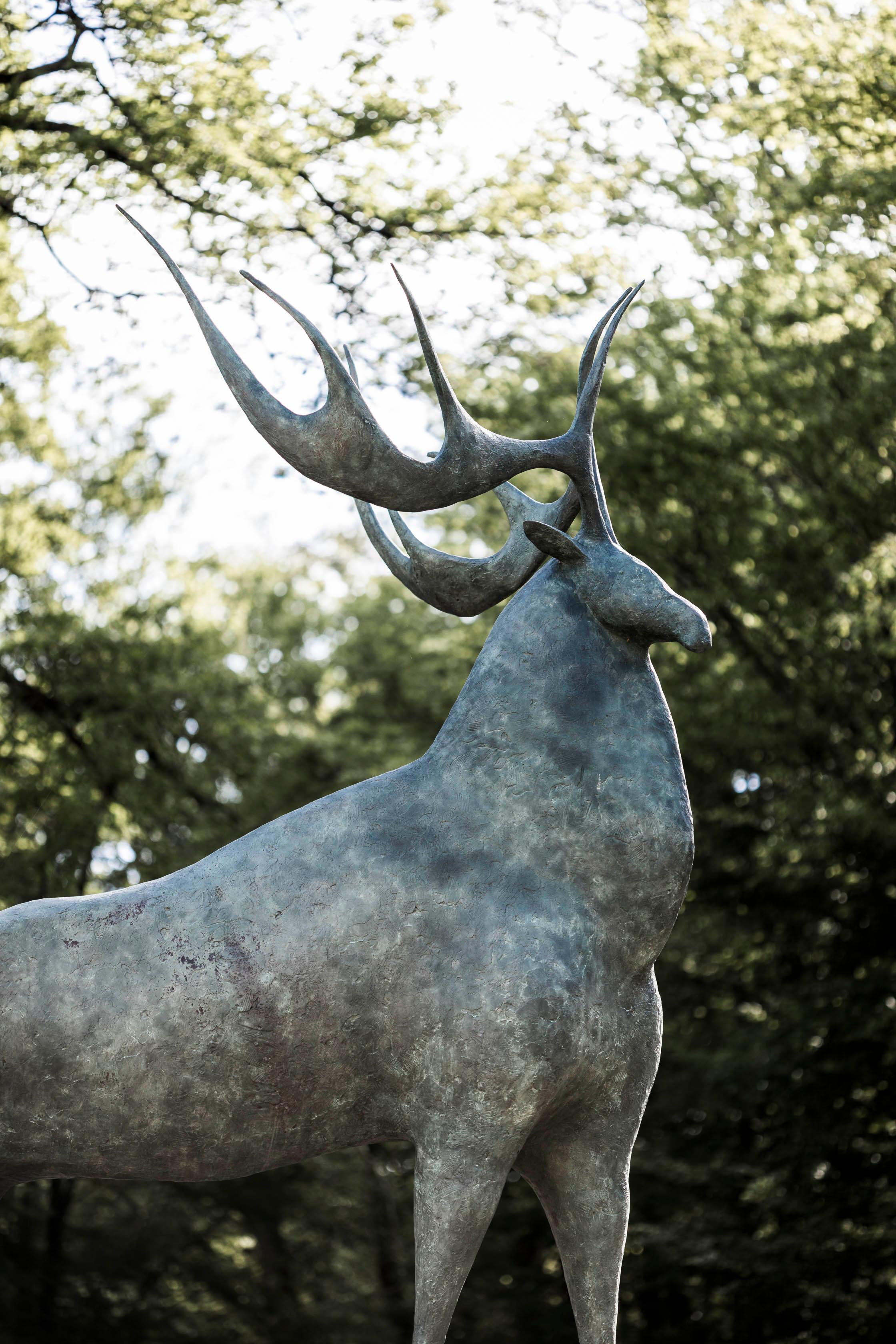 Great Stag by Pierre Yermia - Large animal bronze sculpture, monumental For Sale 1