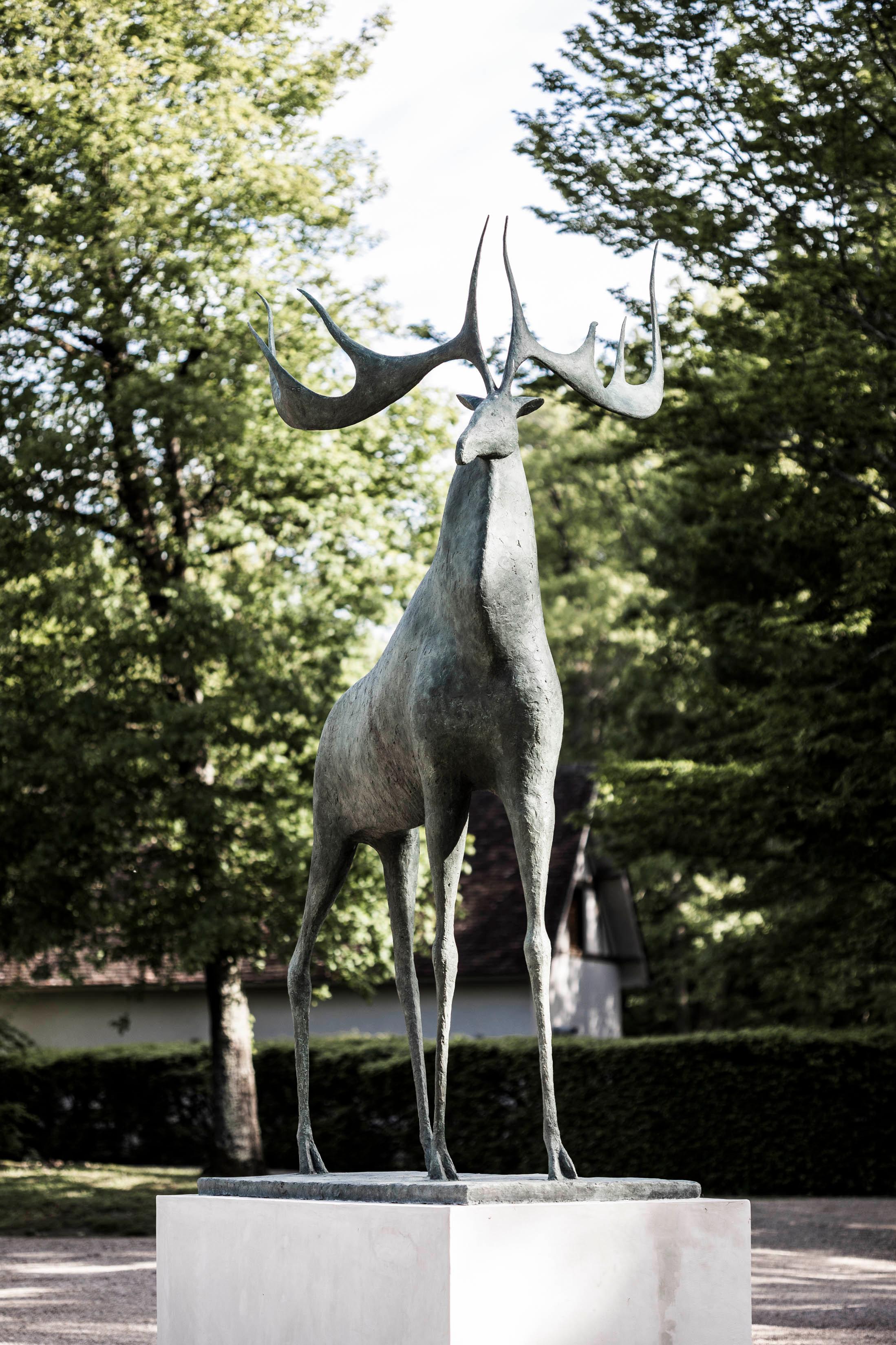 Great Stag by Pierre Yermia - Large animal bronze sculpture, monumental For Sale 2
