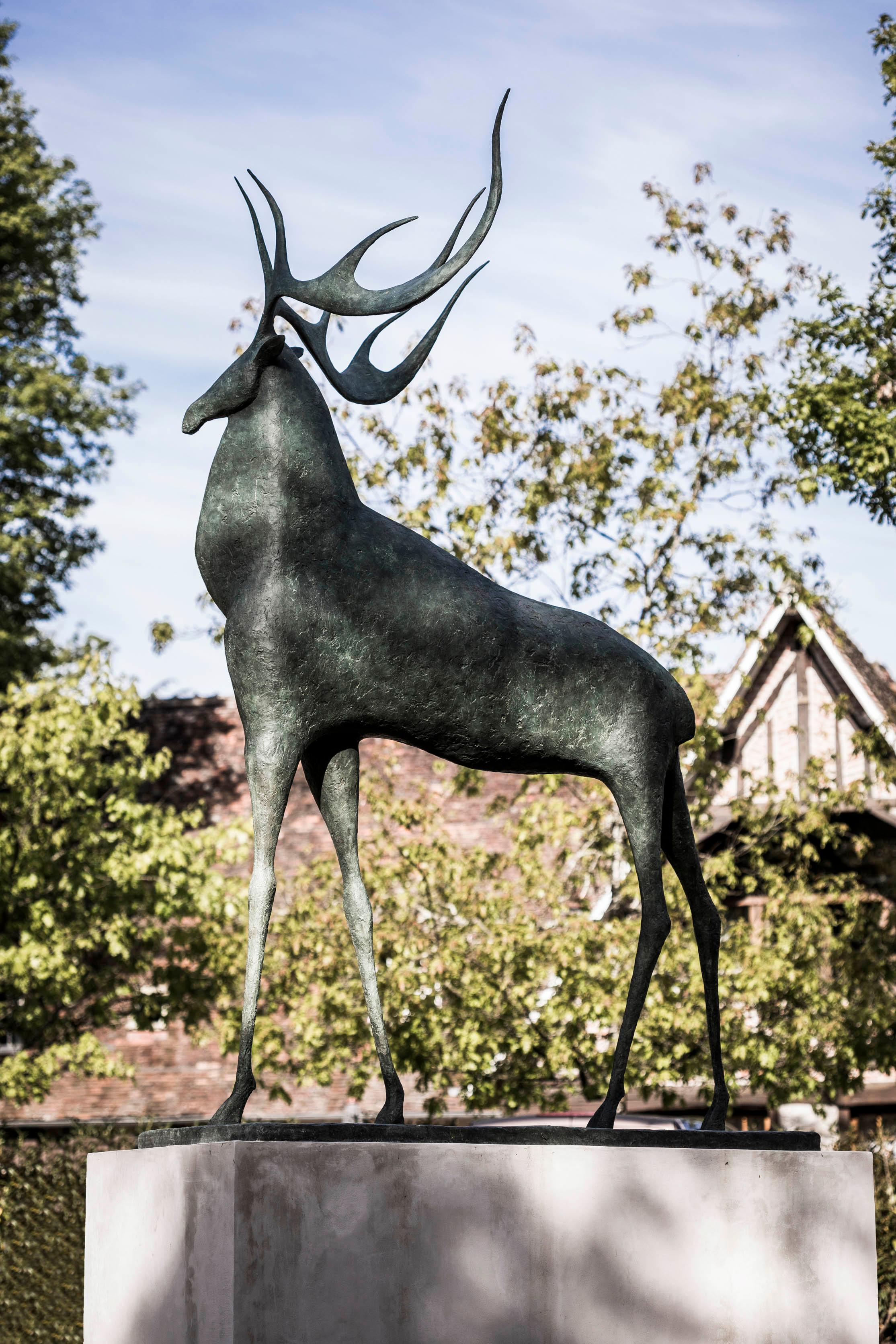 Great Stag by Pierre Yermia - Large animal bronze sculpture, monumental For Sale 3