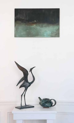 Heron I von Pierre Yermia - Tier-Bronze-Skulptur, Vogel, elegant, grauer Ton