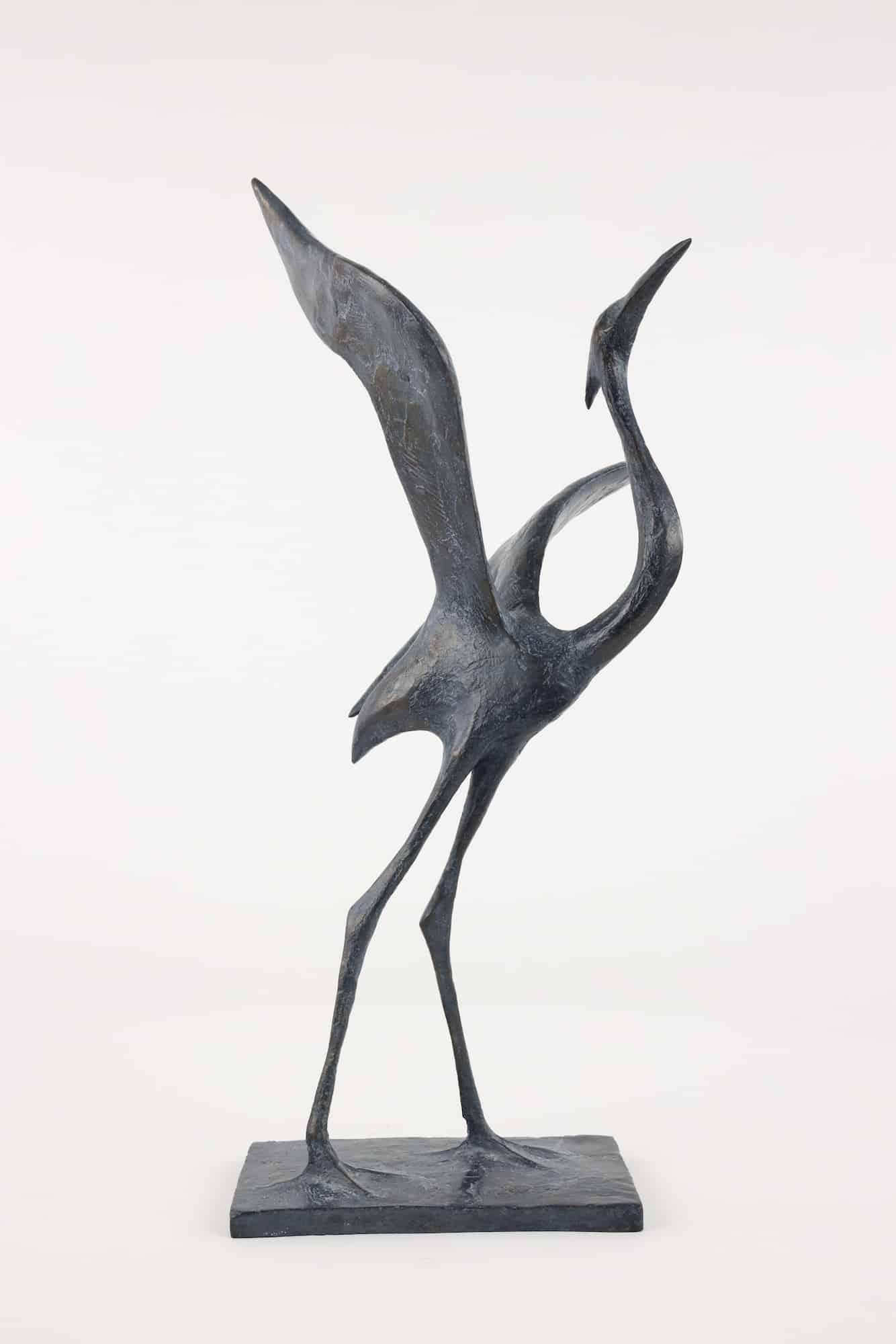 Heron I di Pierre Yermia - Scultura animale in bronzo, uccello, elegante, tono grigio