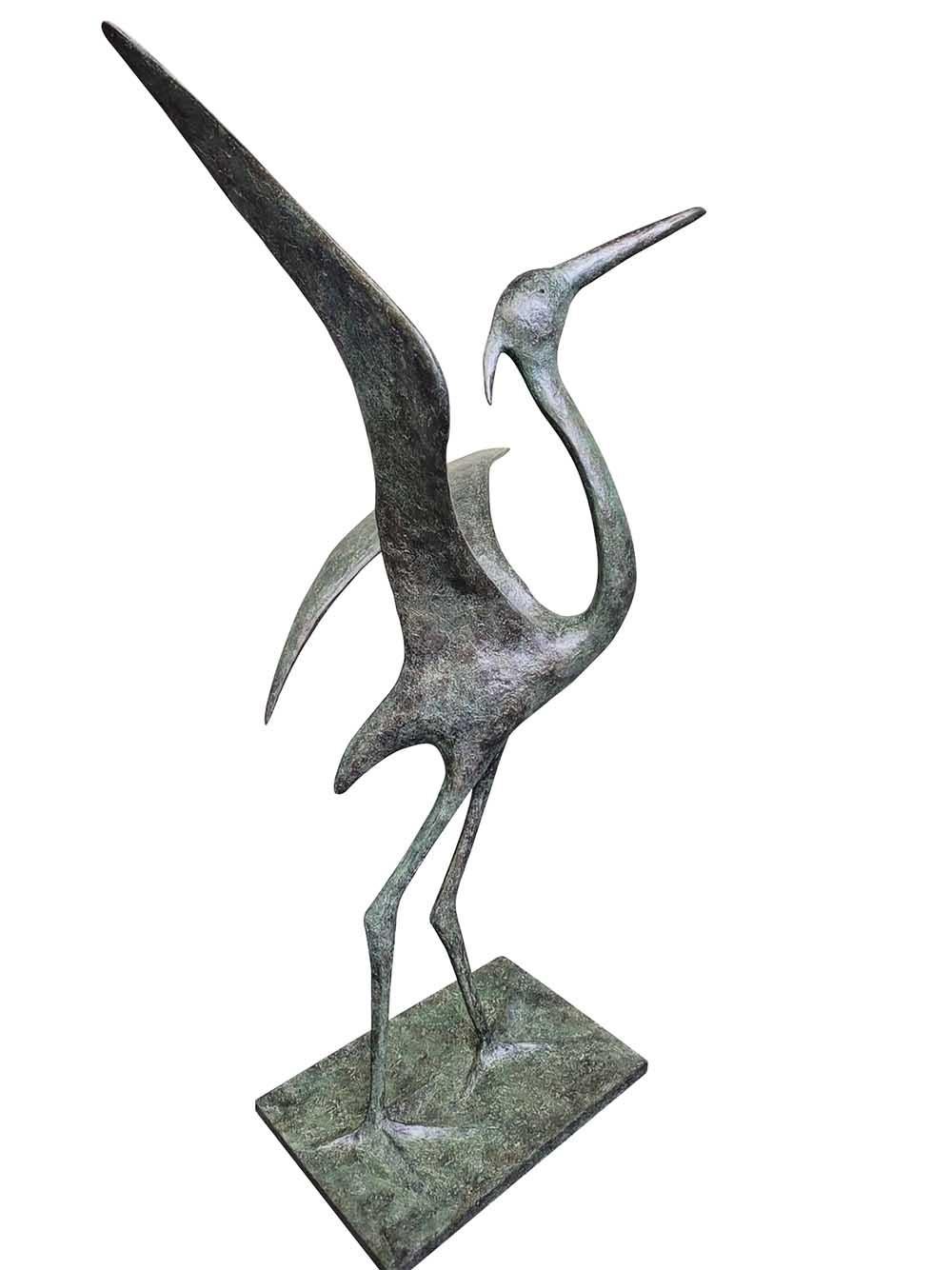 Garza (Grande) de Pierre Yermia - Escultura animal, bronce, ave, exterior, naturaleza en venta 1