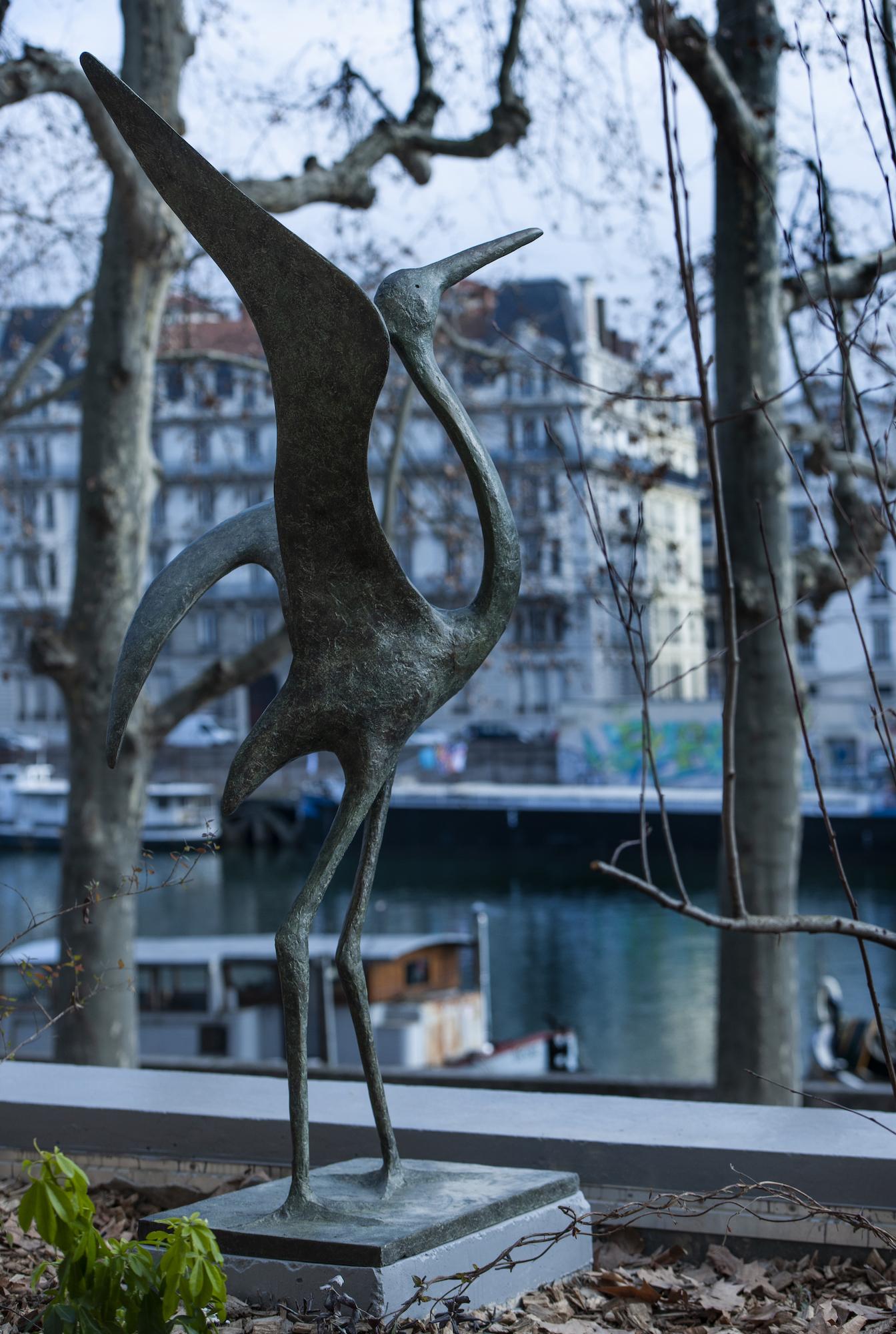 Garza (Grande) de Pierre Yermia - Escultura animal, bronce, ave, exterior, naturaleza en venta 3
