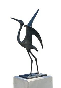 Heron (Large) by Pierre Yermia - Animal sculpture, bronze, bird, outdoor art