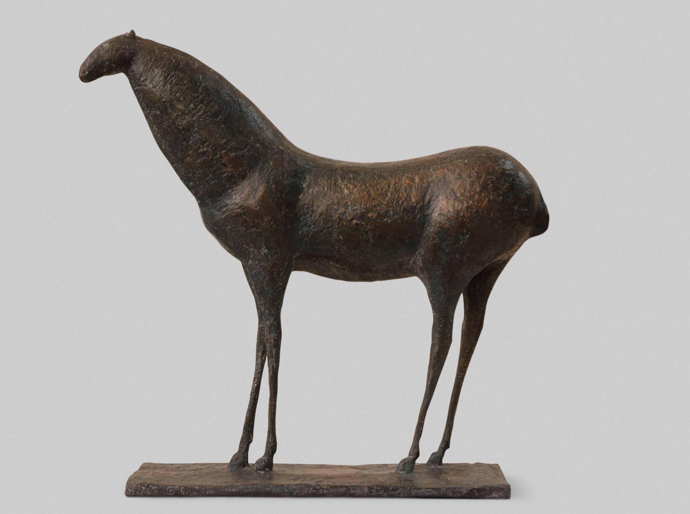 Horse IX by Pierre Yermia - Animal bronze sculpture, elegant, dark patina, curve