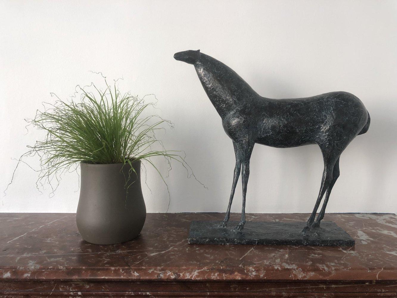 Caballo X de Pierre Yermia - Escultura animal de bronce, esbelta, curva, tonos oscuros en venta 4