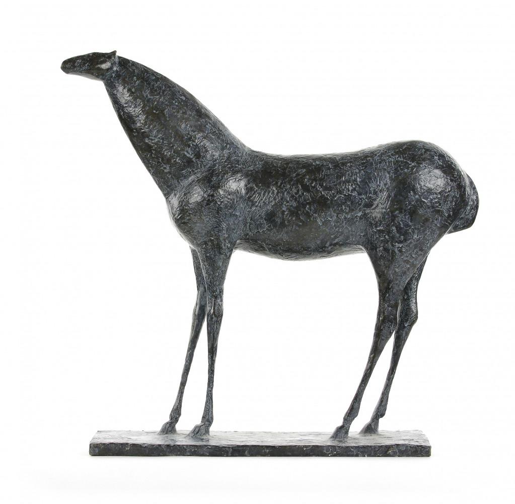 Horse X di Pierre Yermia - Scultura animale in bronzo, snella, curva, toni scuri