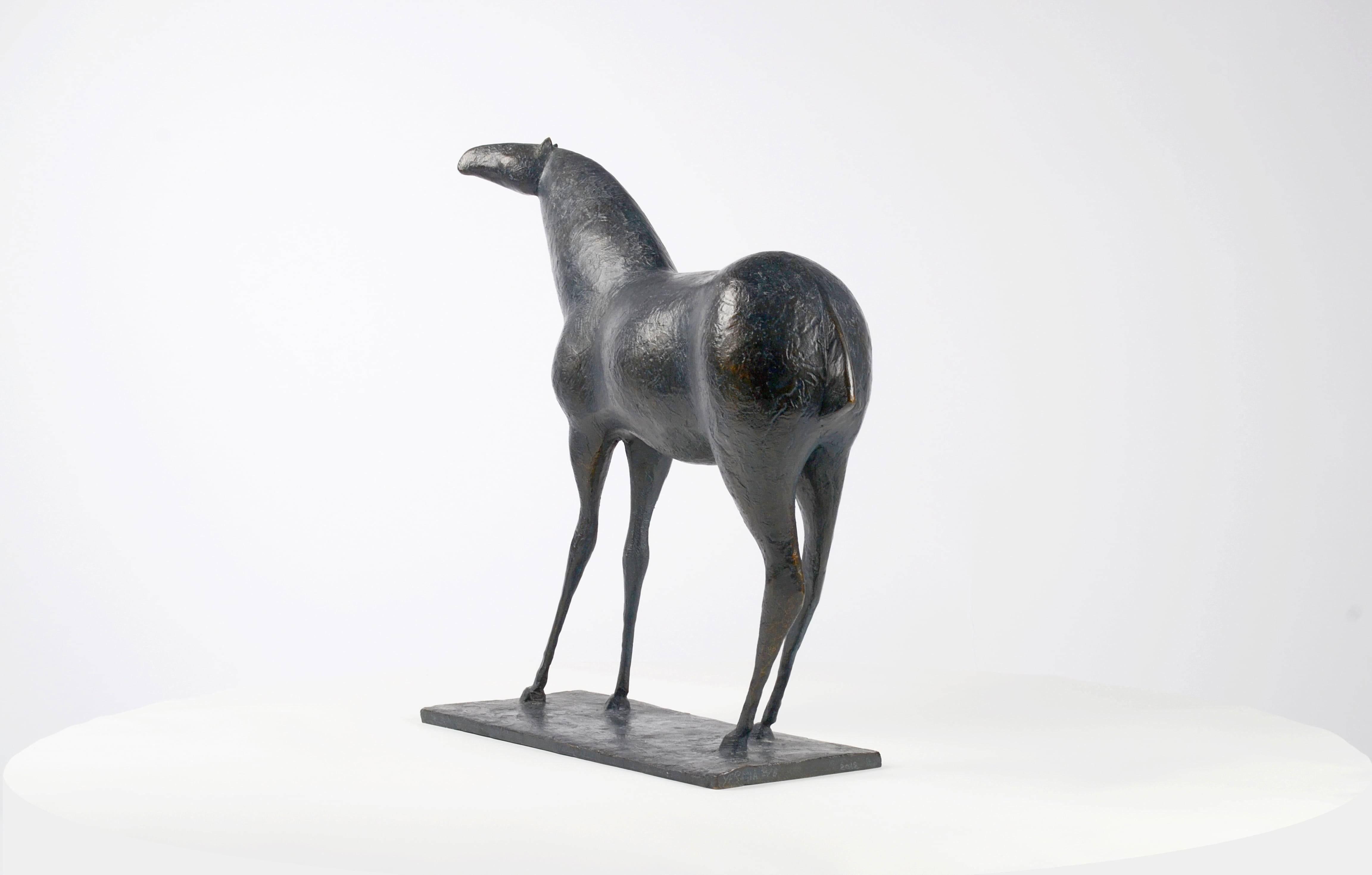 Horse XIII by Pierre Yermia - Animal bronze sculpture, grey & blue patina For Sale 2