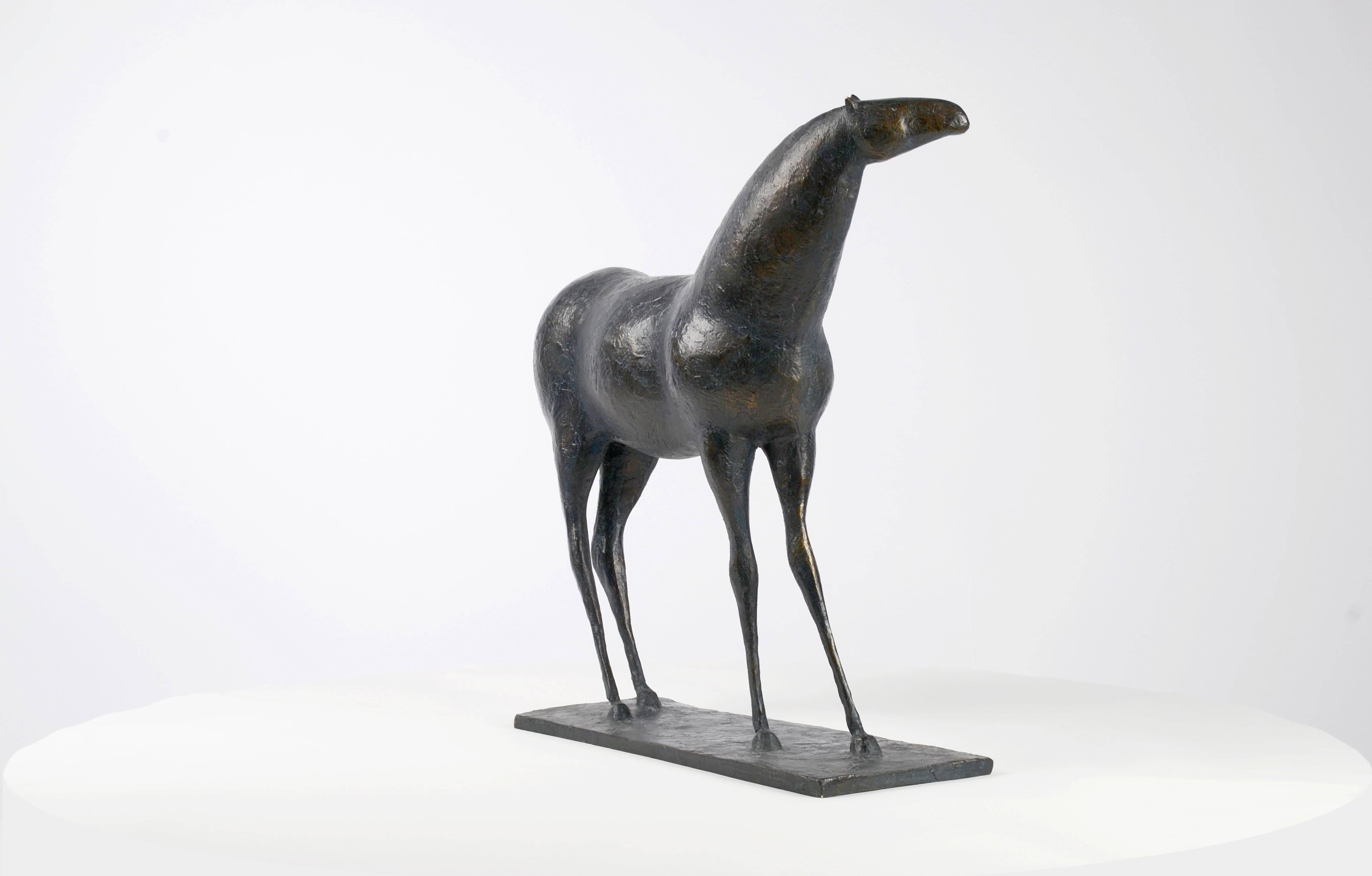 Horse XIII by Pierre Yermia - Animal bronze sculpture, grey & blue patina For Sale 5